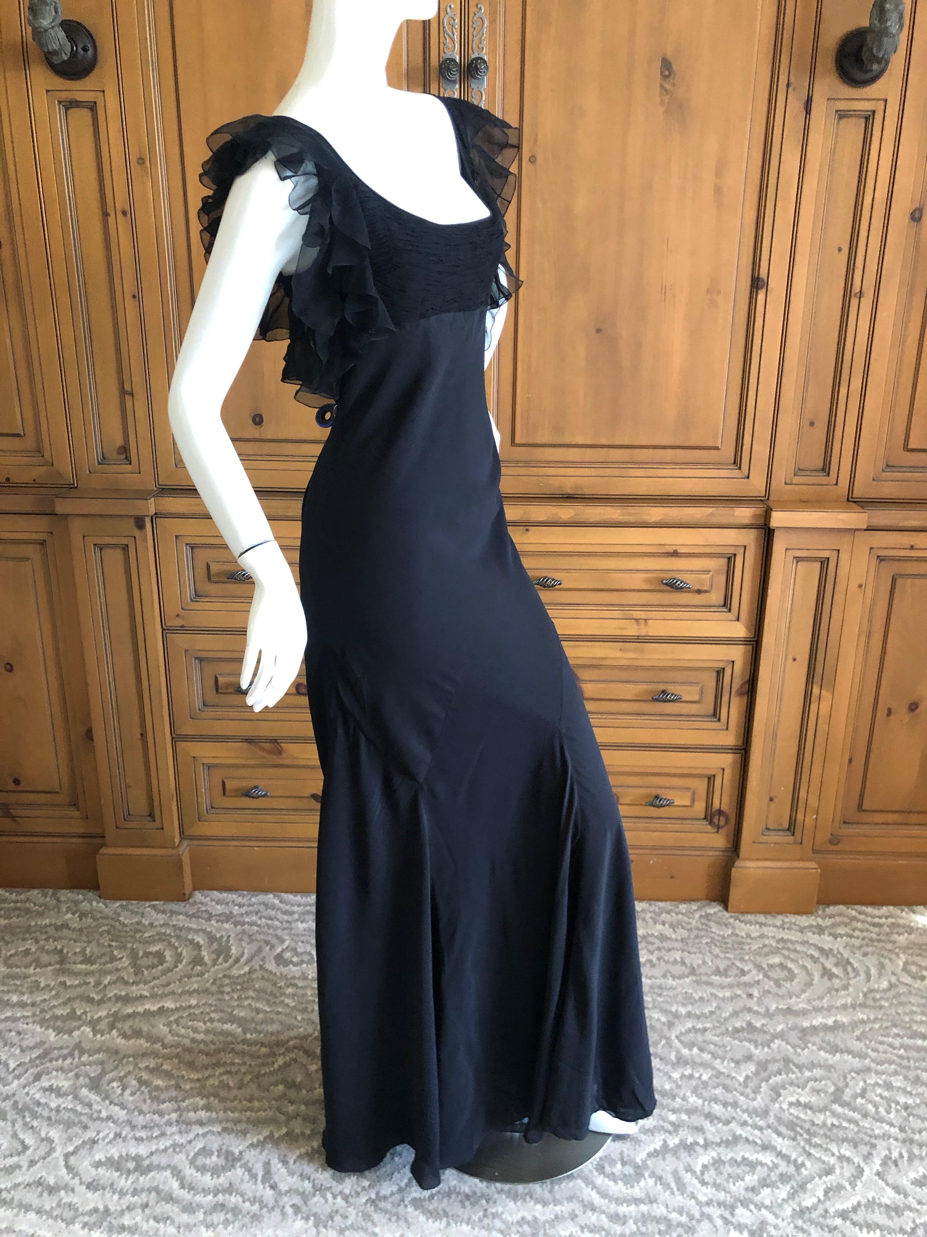 Women's John Galliano Vintage Black Bias Cut Empire Style Evening Dress with Ruffles For Sale