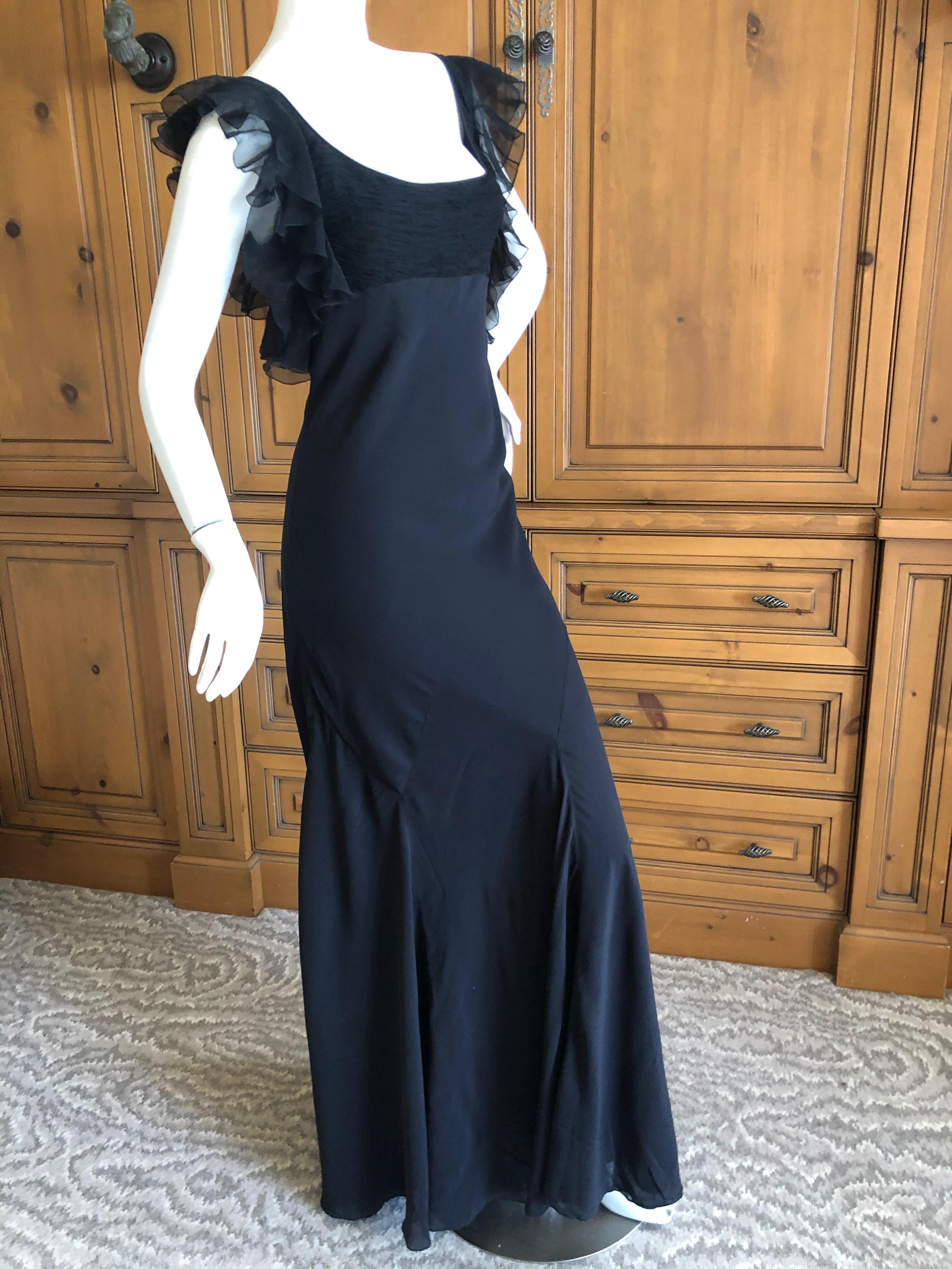 John Galliano Vintage Black Bias Cut Empire Style Evening Dress with Ruffles For Sale 1