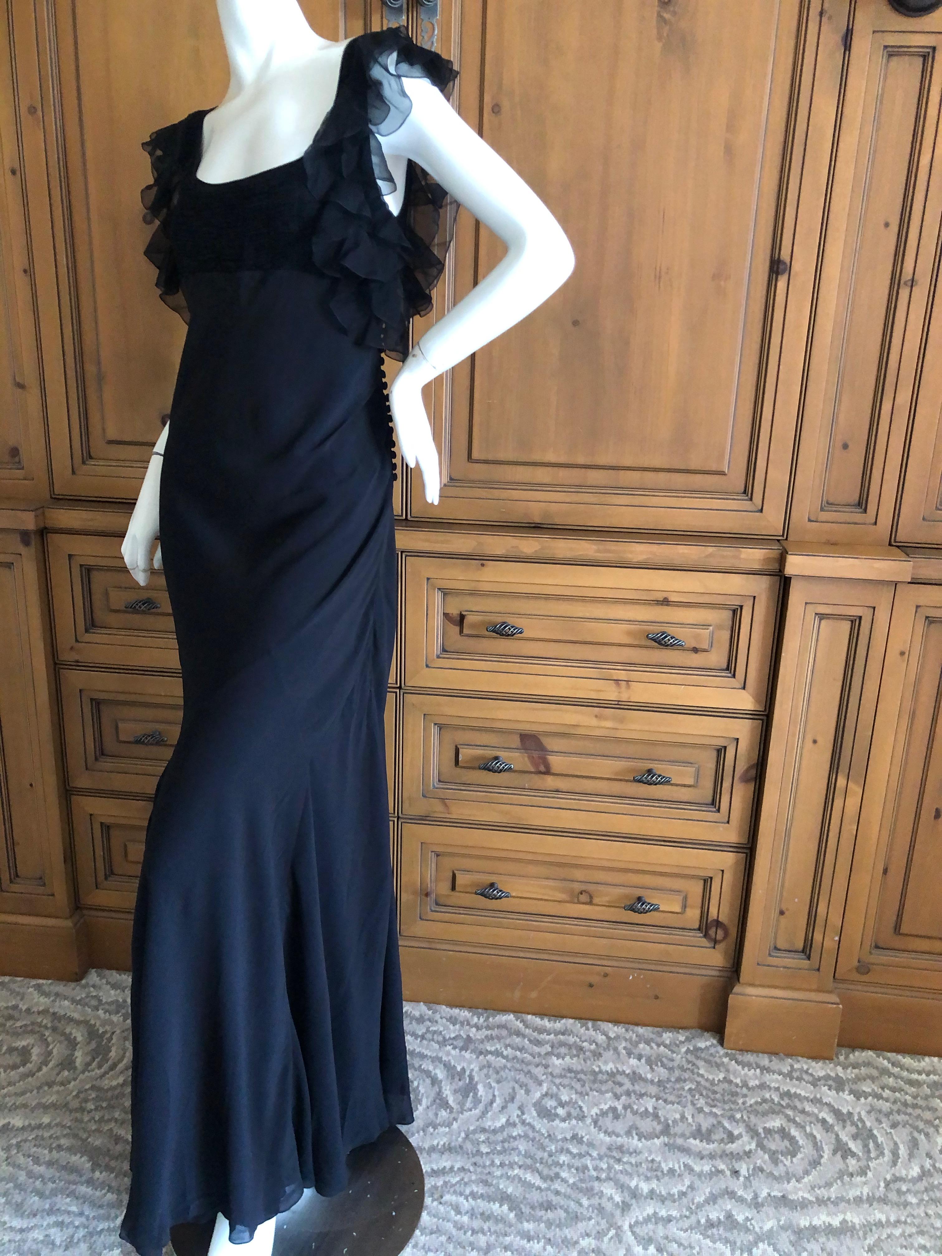John Galliano Vintage Black Bias Cut Empire Style Evening Dress with Ruffles For Sale 4