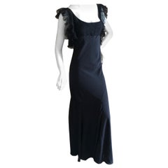 John Galliano Vintage Black Bias Cut Empire Style Evening Dress with Ruffles