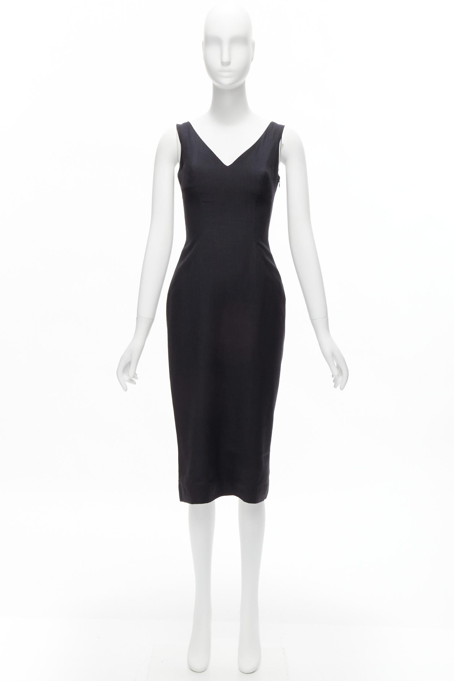 JOHN GALLIANO Vintage black classic V neck tailored sheath dress FR36 S 6