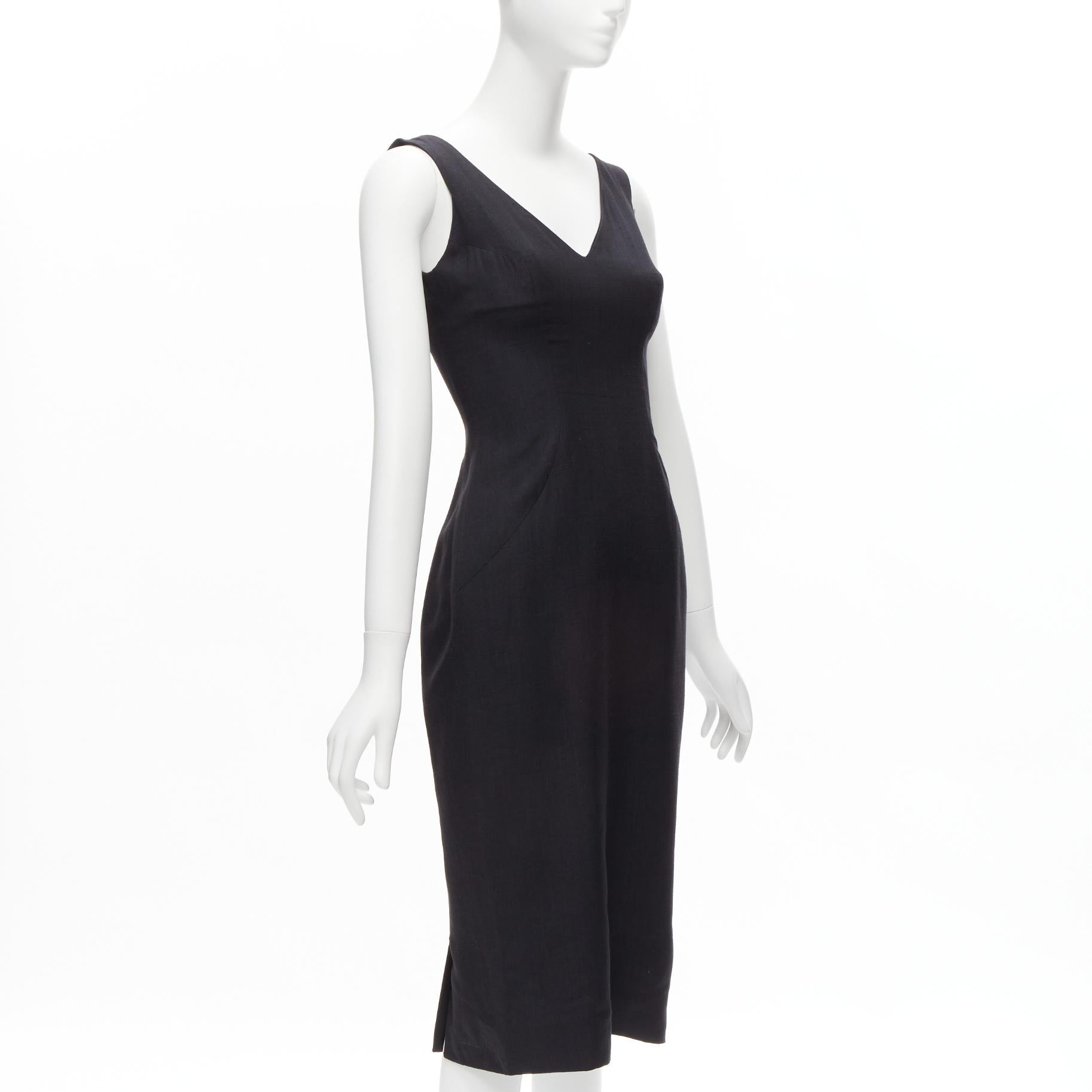 JOHN GALLIANO Vintage black classic V neck tailored sheath dress FR36 S In Good Condition In Hong Kong, NT
