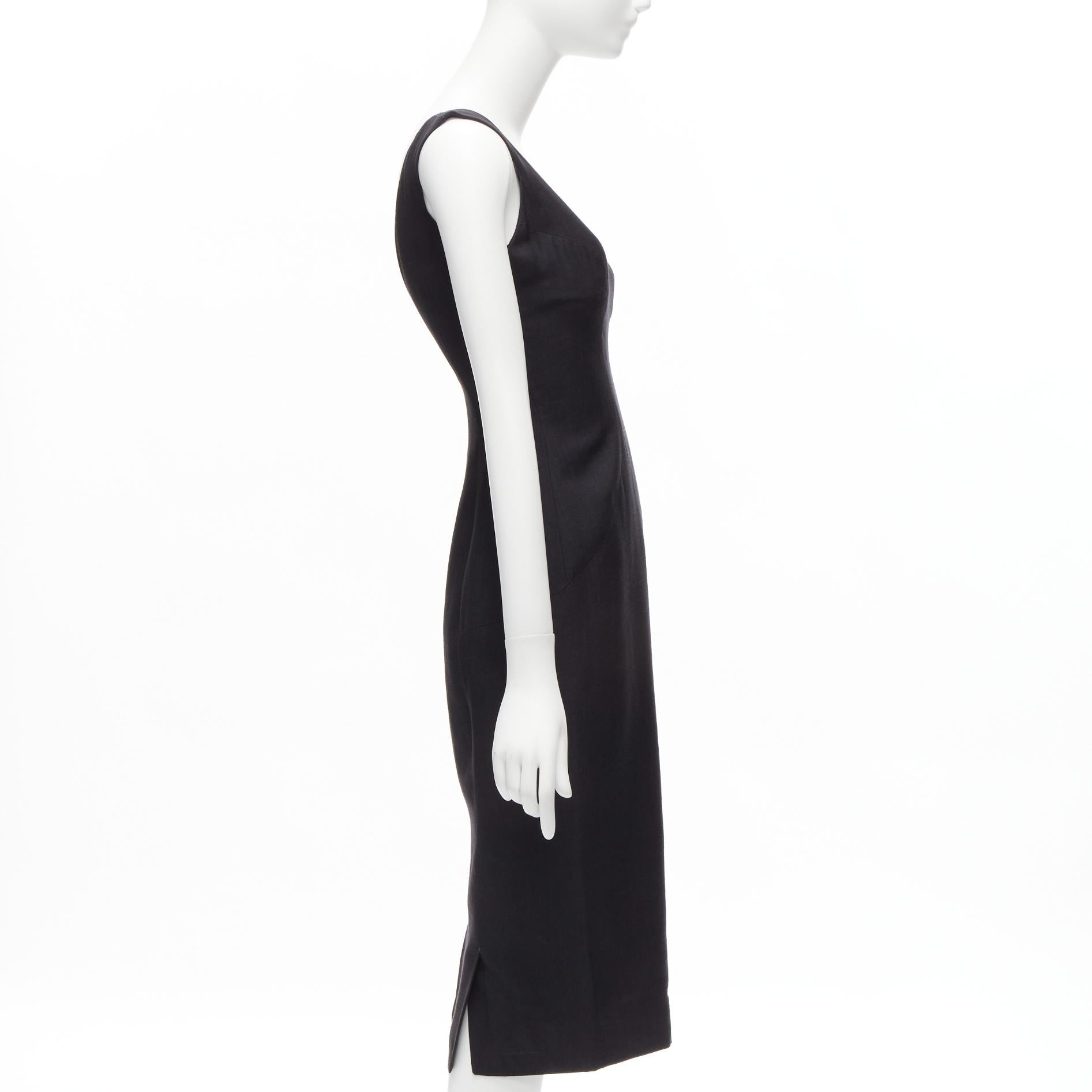 Women's JOHN GALLIANO Vintage black classic V neck tailored sheath dress FR36 S