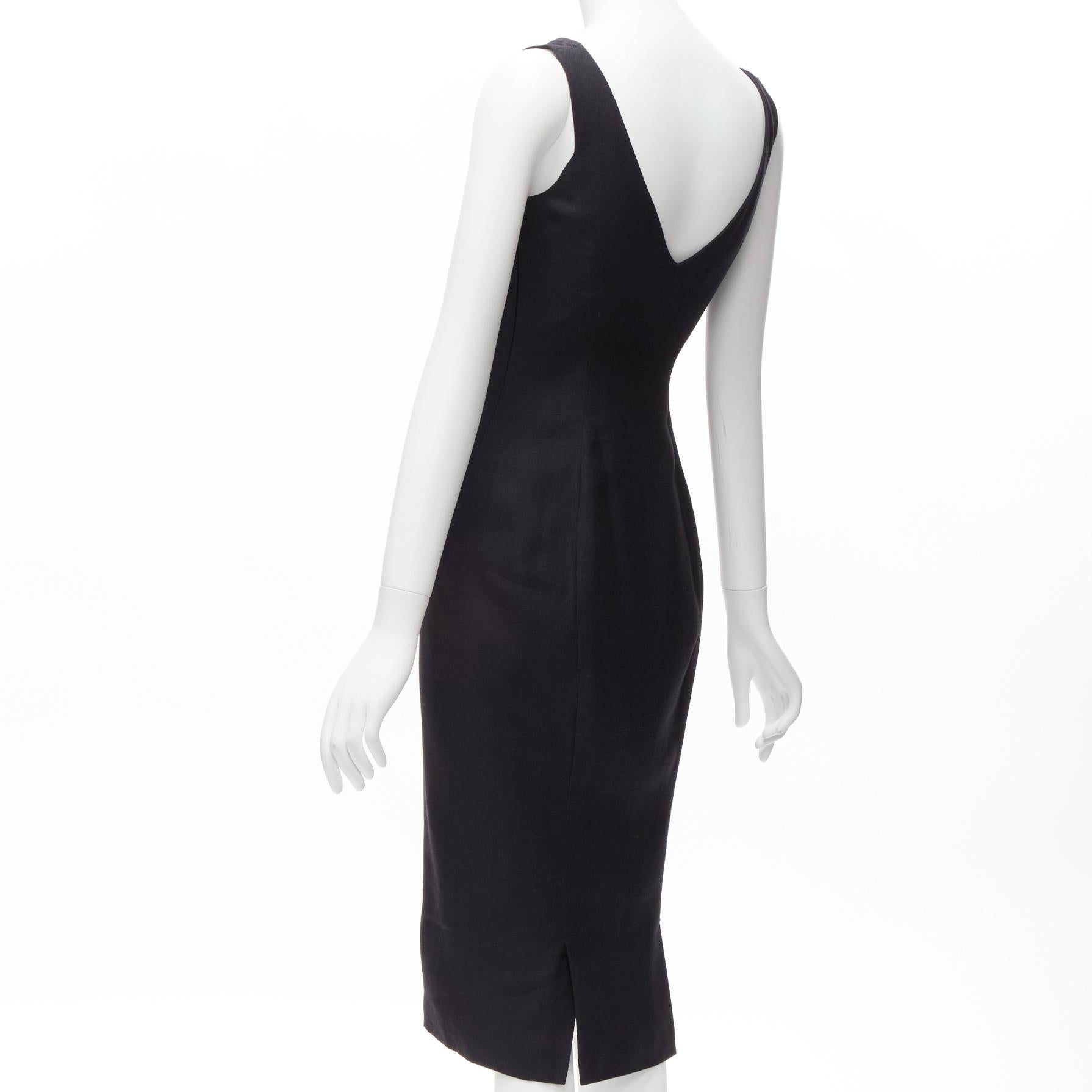 JOHN GALLIANO Vintage black classic V neck tailored sheath dress FR36 S 2