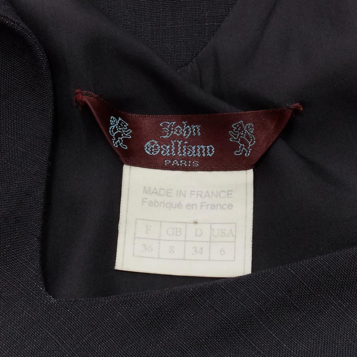 JOHN GALLIANO Vintage black classic V neck tailored sheath dress FR36 S 5