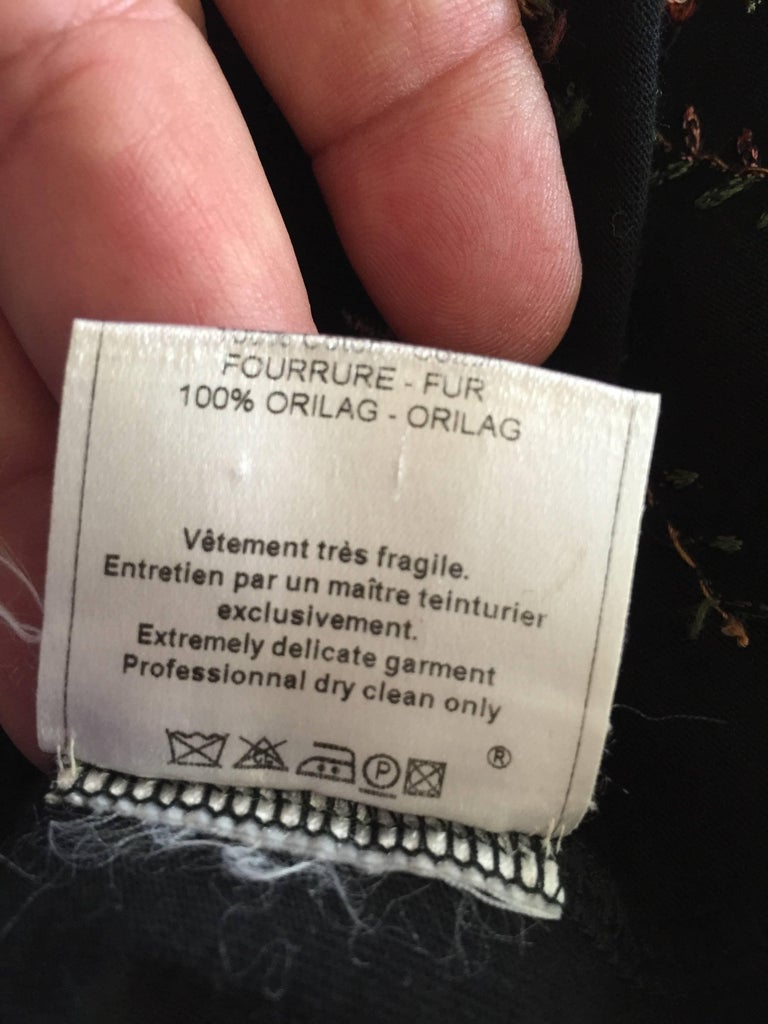John Galliano Vintage Black Cotton Embroidered Fur Trim Cheongsam Style ...