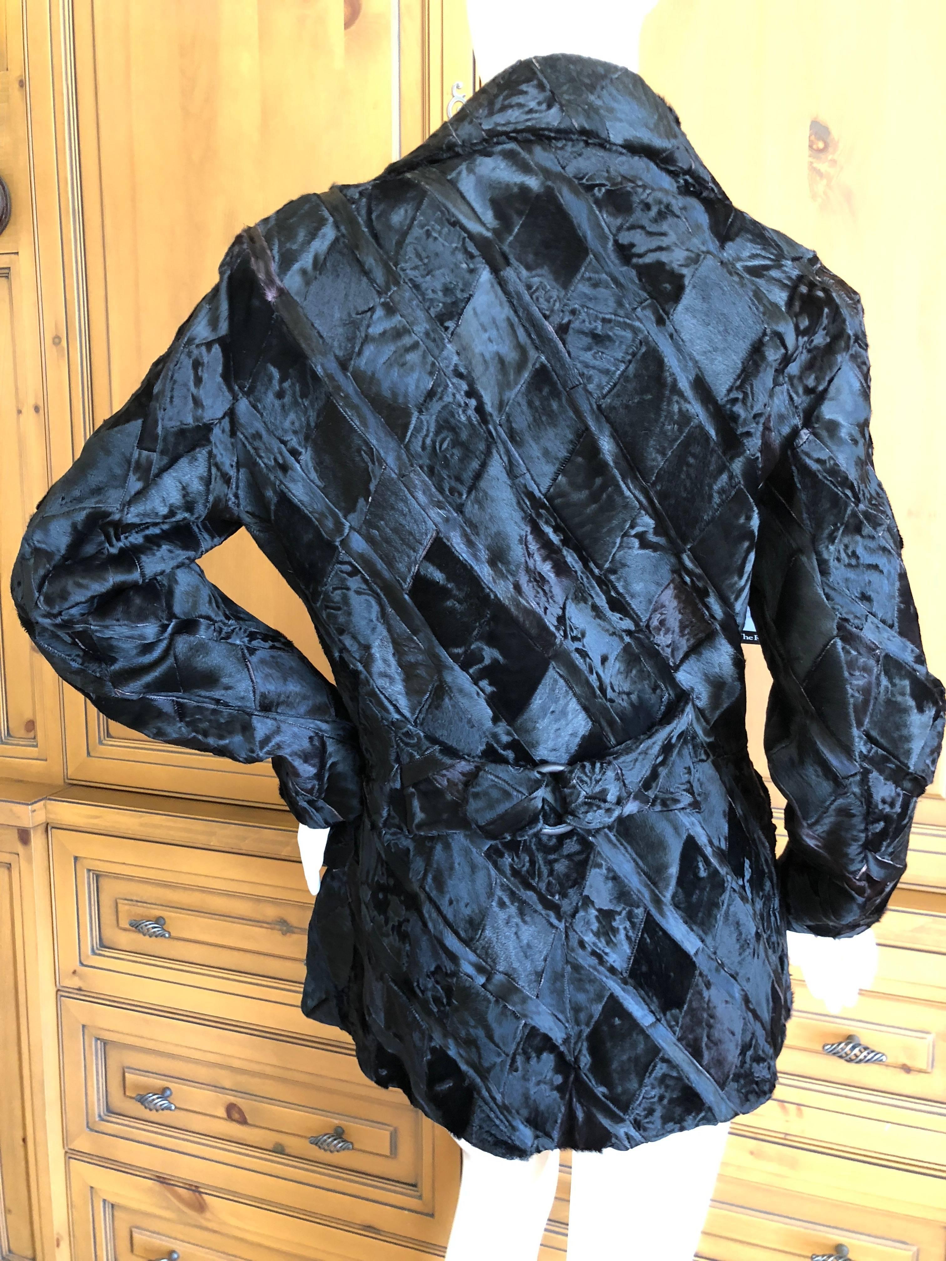John Galliano Vintage Black Harlequin Pattern Broadtail Lamb Fur Jacket In Excellent Condition For Sale In Cloverdale, CA