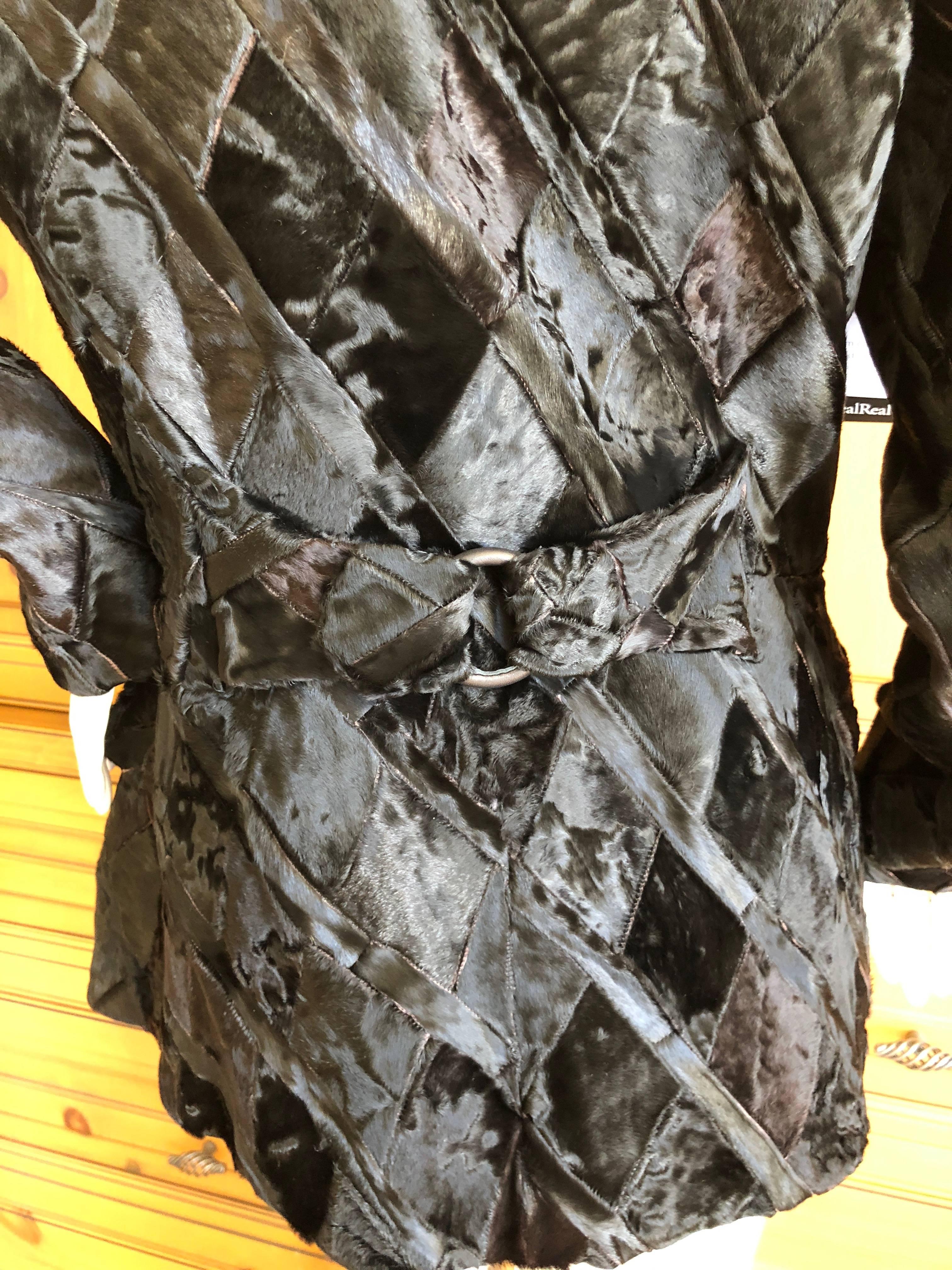 Women's John Galliano Vintage Black Harlequin Pattern Broadtail Lamb Fur Jacket For Sale