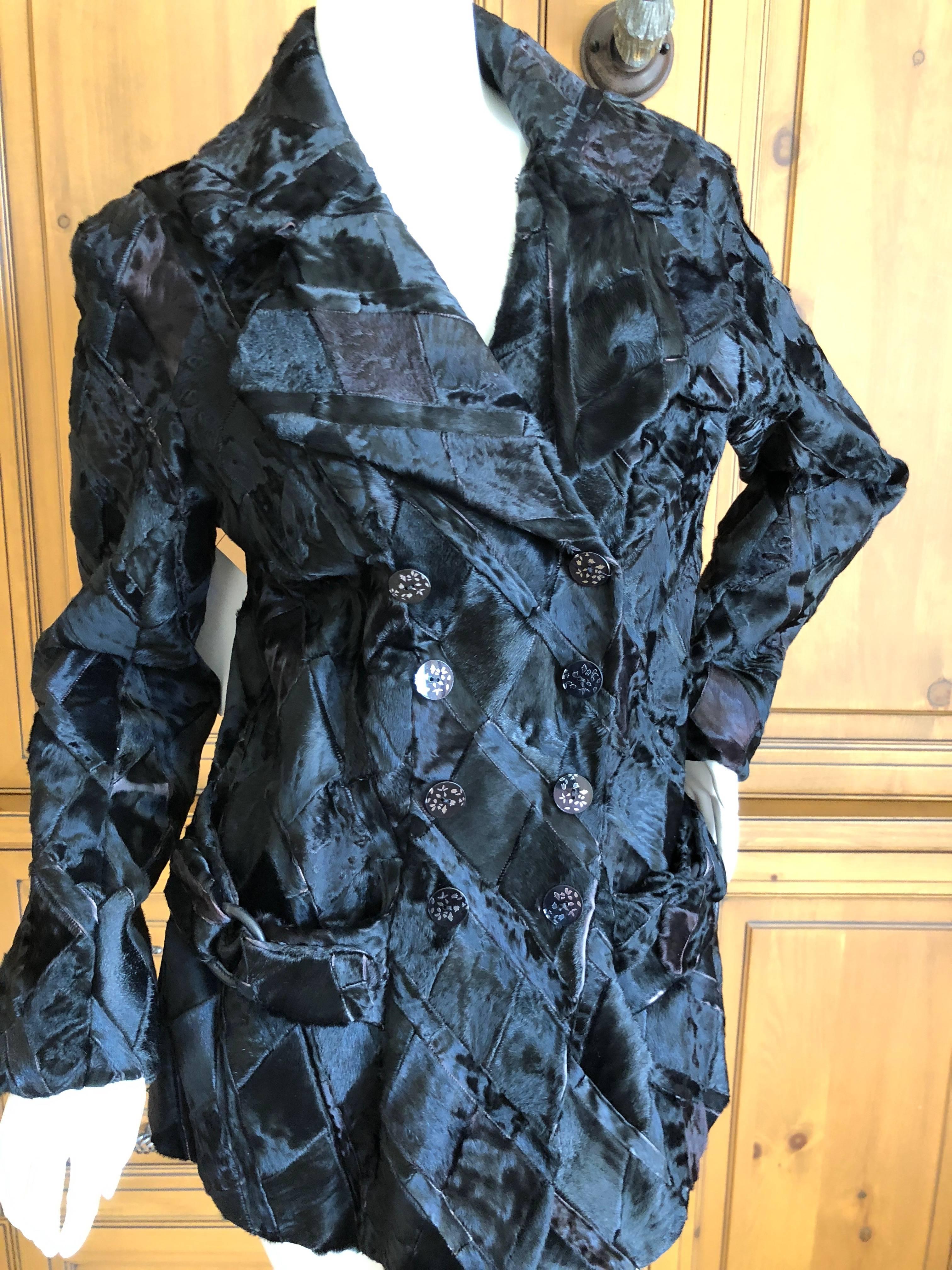 John Galliano Vintage Black Harlequin Pattern Broadtail Lamb Fur Jacket For Sale 1