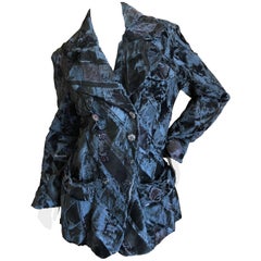 John Galliano Vintage Black Harlequin Pattern Broadtail Lamb Fur Jacket
