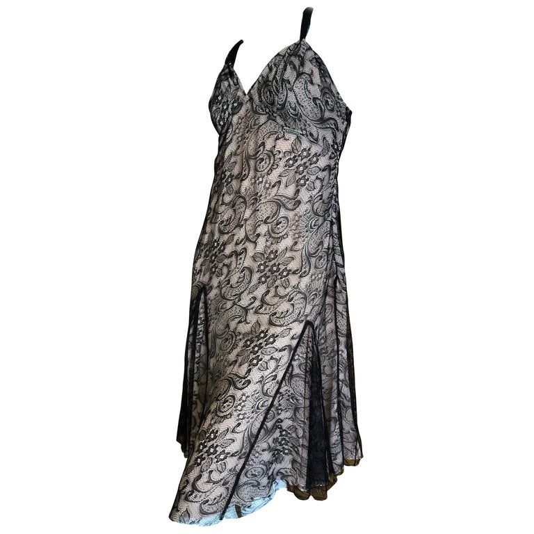 John Galliano Vintage Black Lace Cocktail Dress with Pale Pink Lining ...