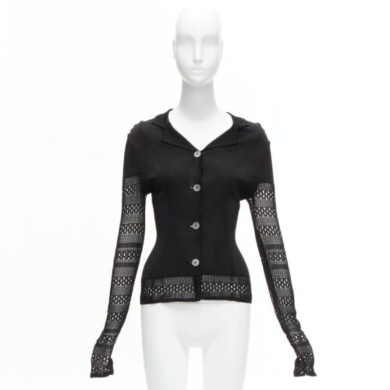 JOHN GALLIANO Vintage Schwarze geschichtete Strickjacke aus offenem Strick mit gehäkelten Ärmeln S im Angebot 7