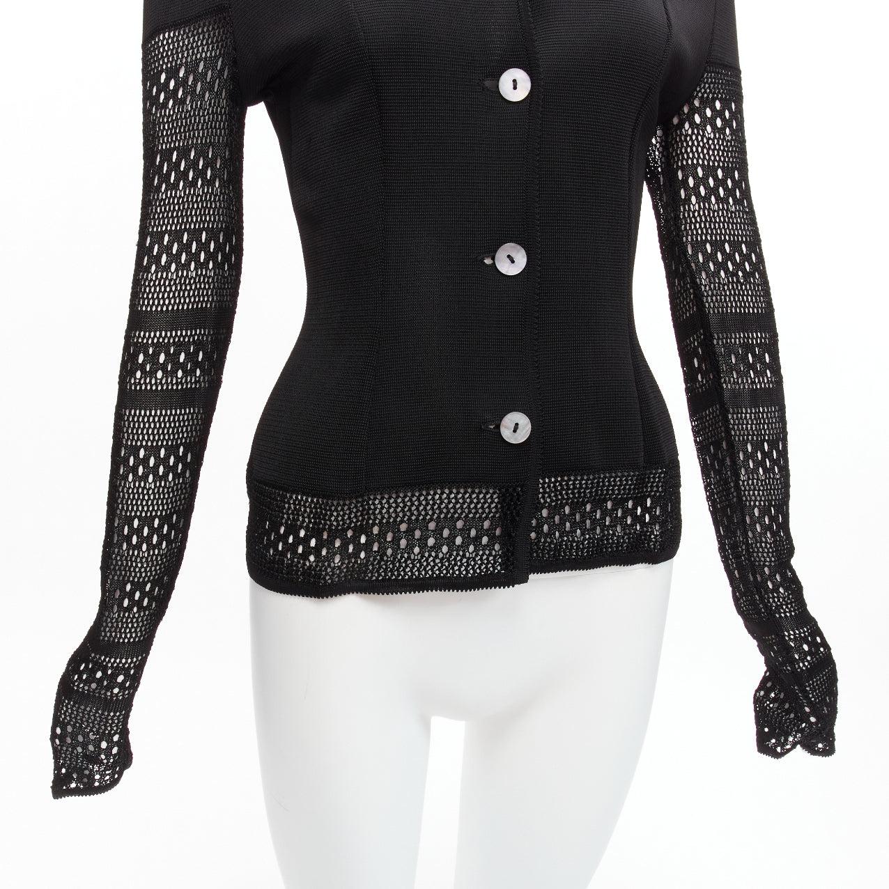 JOHN GALLIANO Vintage black open knit crochet sleeve layered cardigan S
Reference: TGAS/D00547
Brand: John Galliano
Designer: John Galliano
Material: Viscose
Color: Black
Pattern: Solid
Closure: Button
Made in: Italy

CONDITION:
Condition: