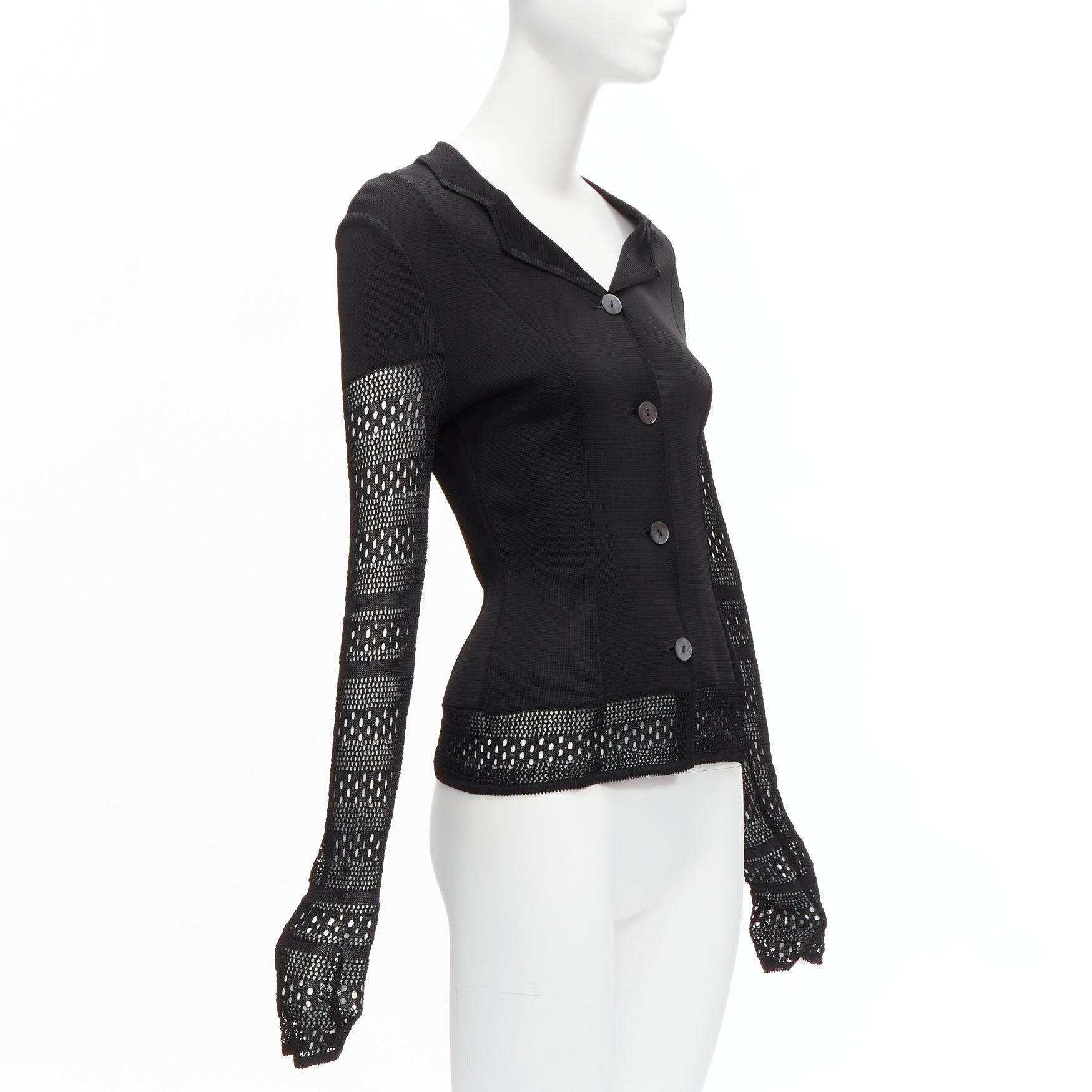 JOHN GALLIANO Vintage black open knit crochet sleeve layered cardigan S In Excellent Condition For Sale In Hong Kong, NT