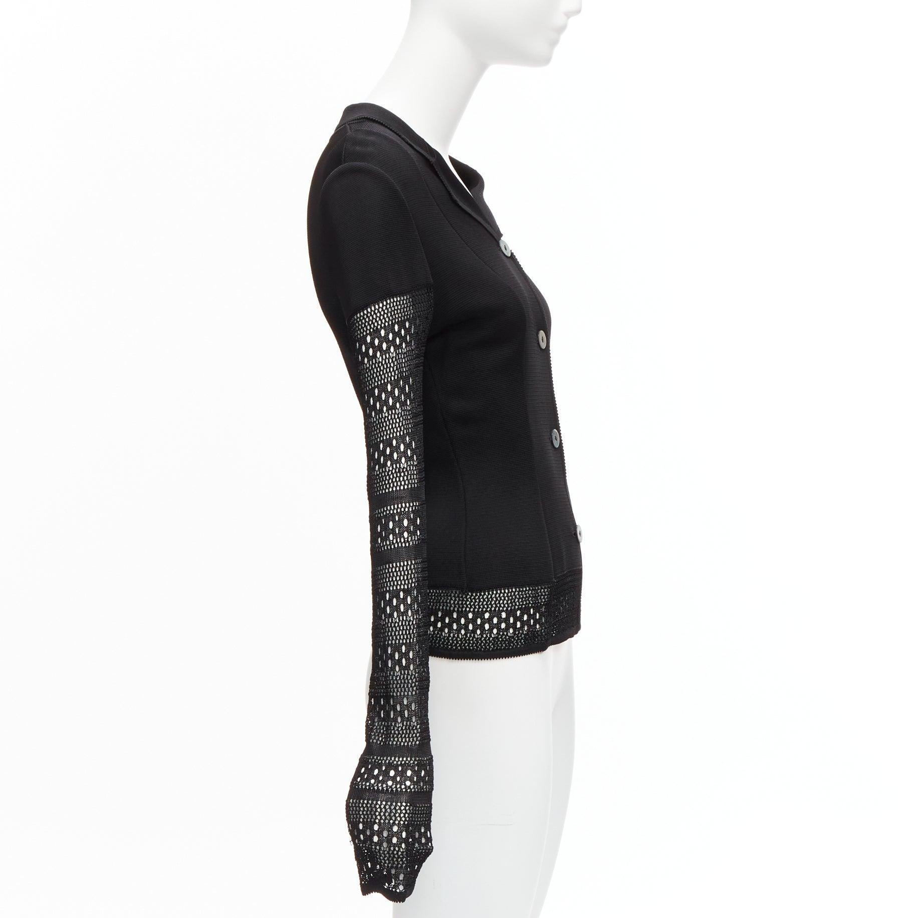 Women's JOHN GALLIANO Vintage black open knit crochet sleeve layered cardigan S For Sale