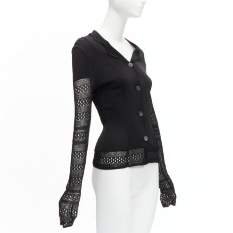 JOHN GALLIANO Vintage Schwarze geschichtete Strickjacke aus offenem Strick mit gehäkelten Ärmeln S Damen im Angebot