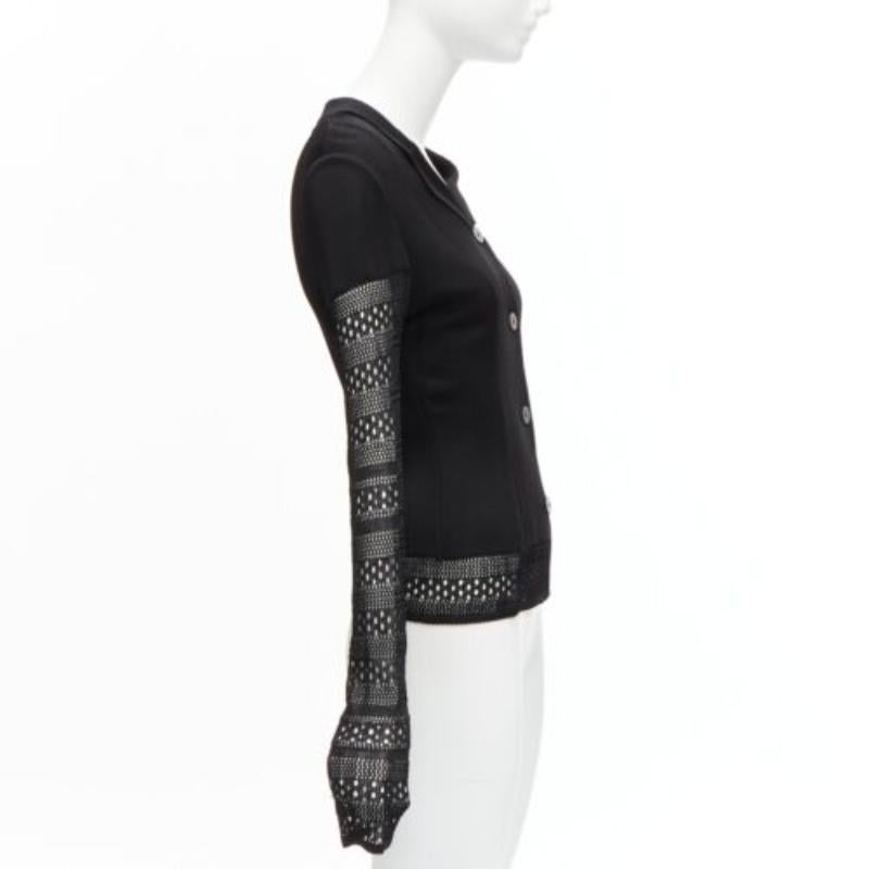 JOHN GALLIANO Vintage Schwarze geschichtete Strickjacke aus offenem Strick mit gehäkelten Ärmeln S im Angebot 1