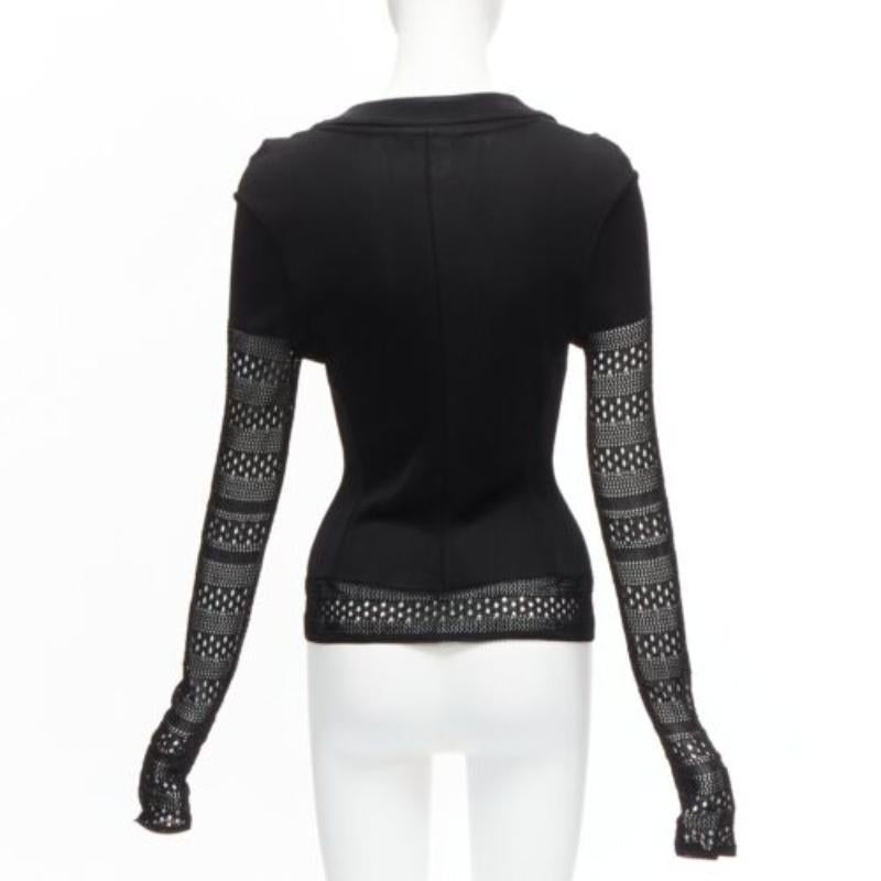 JOHN GALLIANO Vintage Schwarze geschichtete Strickjacke aus offenem Strick mit gehäkelten Ärmeln S im Angebot 2