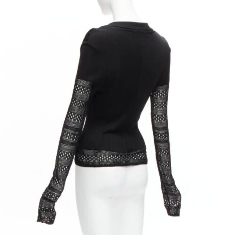 JOHN GALLIANO Vintage Schwarze geschichtete Strickjacke aus offenem Strick mit gehäkelten Ärmeln S im Angebot 3