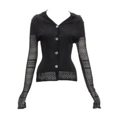 JOHN GALLIANO Vintage Schwarze geschichtete Strickjacke aus offenem Strick mit gehäkelten Ärmeln S