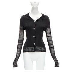 John Galliano Vintage black open knit crochet sleeve layered cardigan S