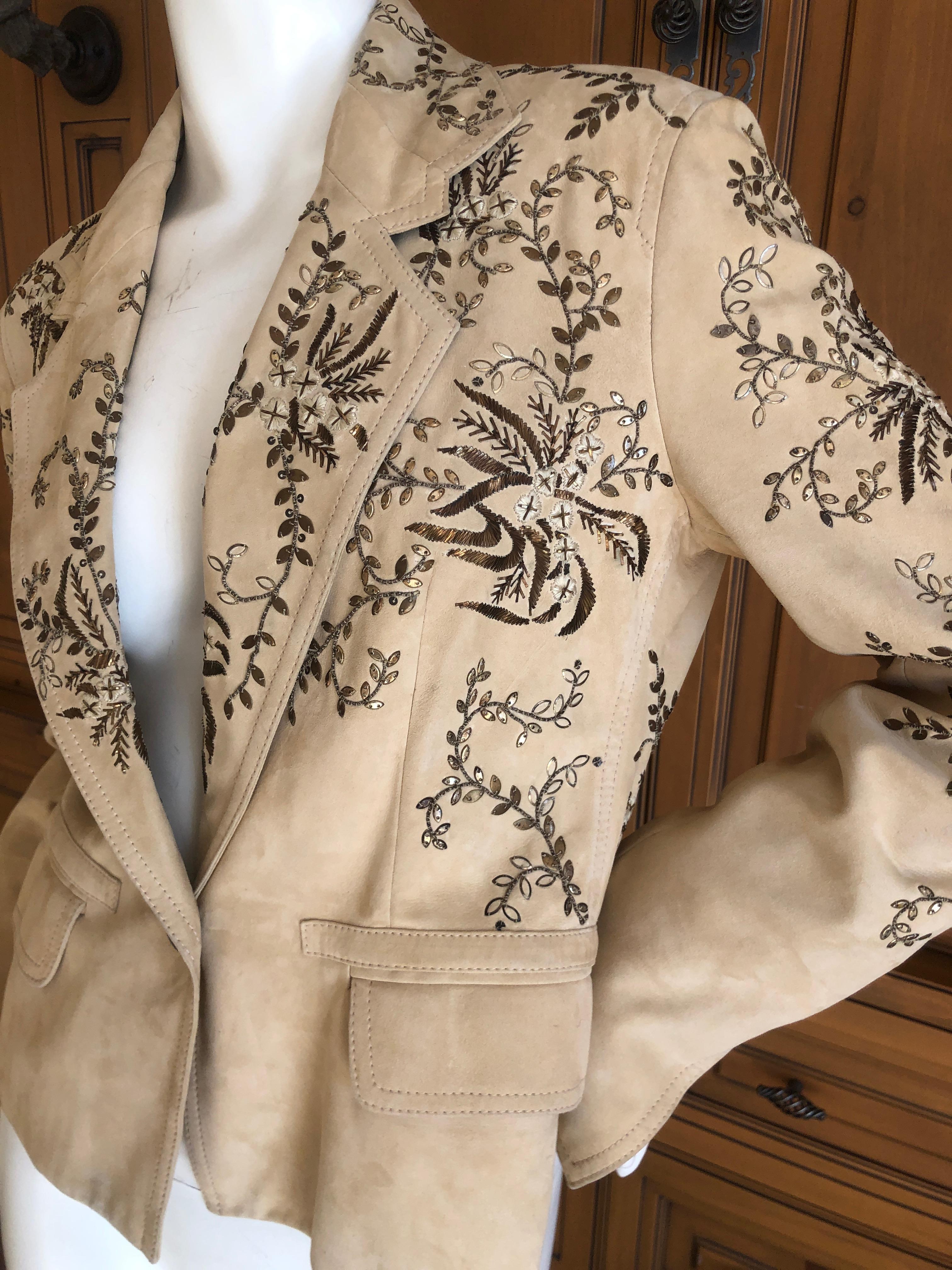 John Galliano Vintage Buff Suede Jacket with Metalwork Embroidery Details
Size 44
 Bust 40