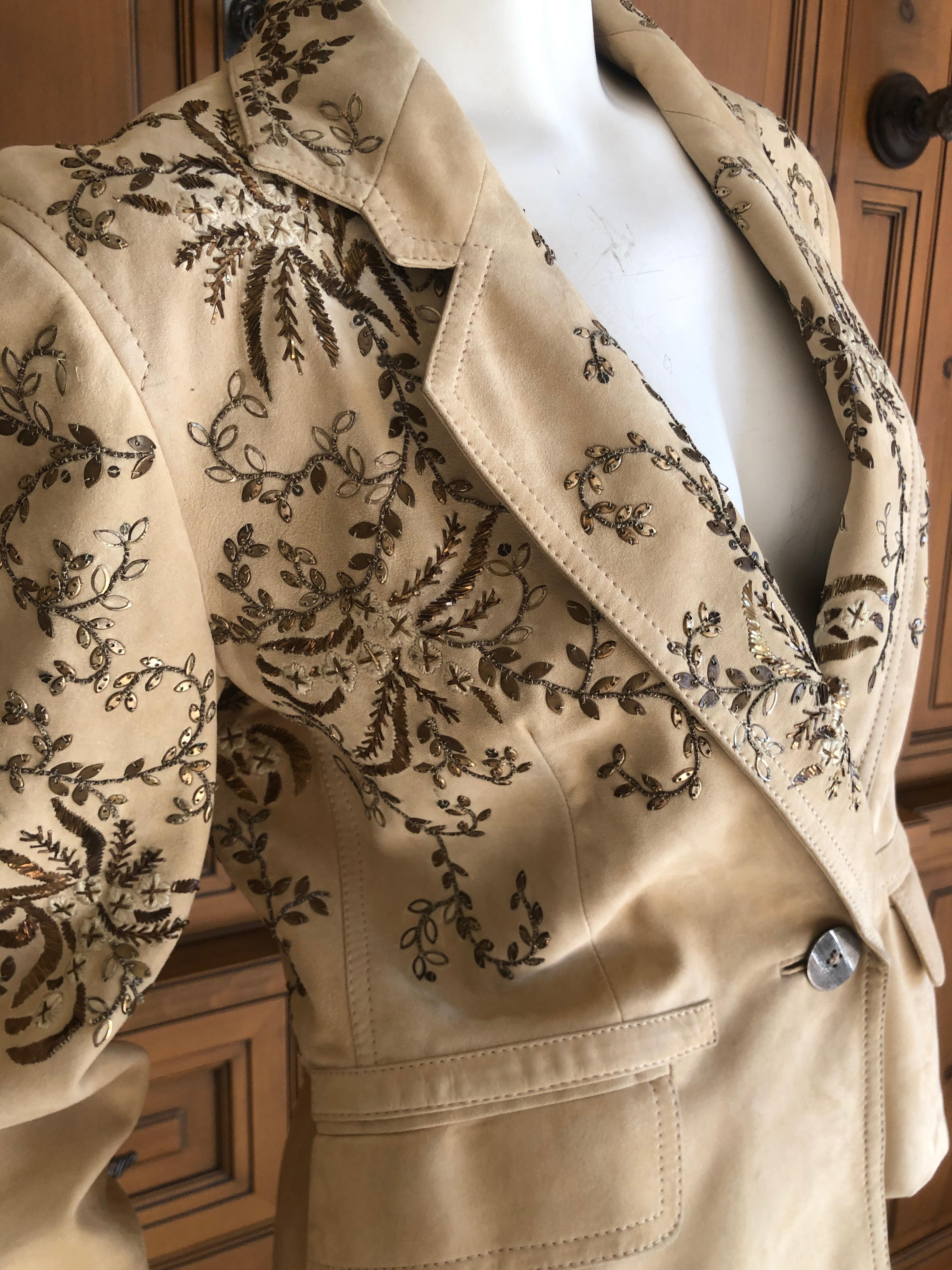 John Galliano Vintage Buff Suede Jacket with Metalwork Embroidery Details Damen im Angebot
