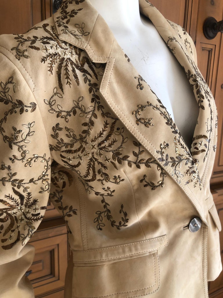 John Galliano Vintage Buff Suede Jacket with Metalwork Embroidery