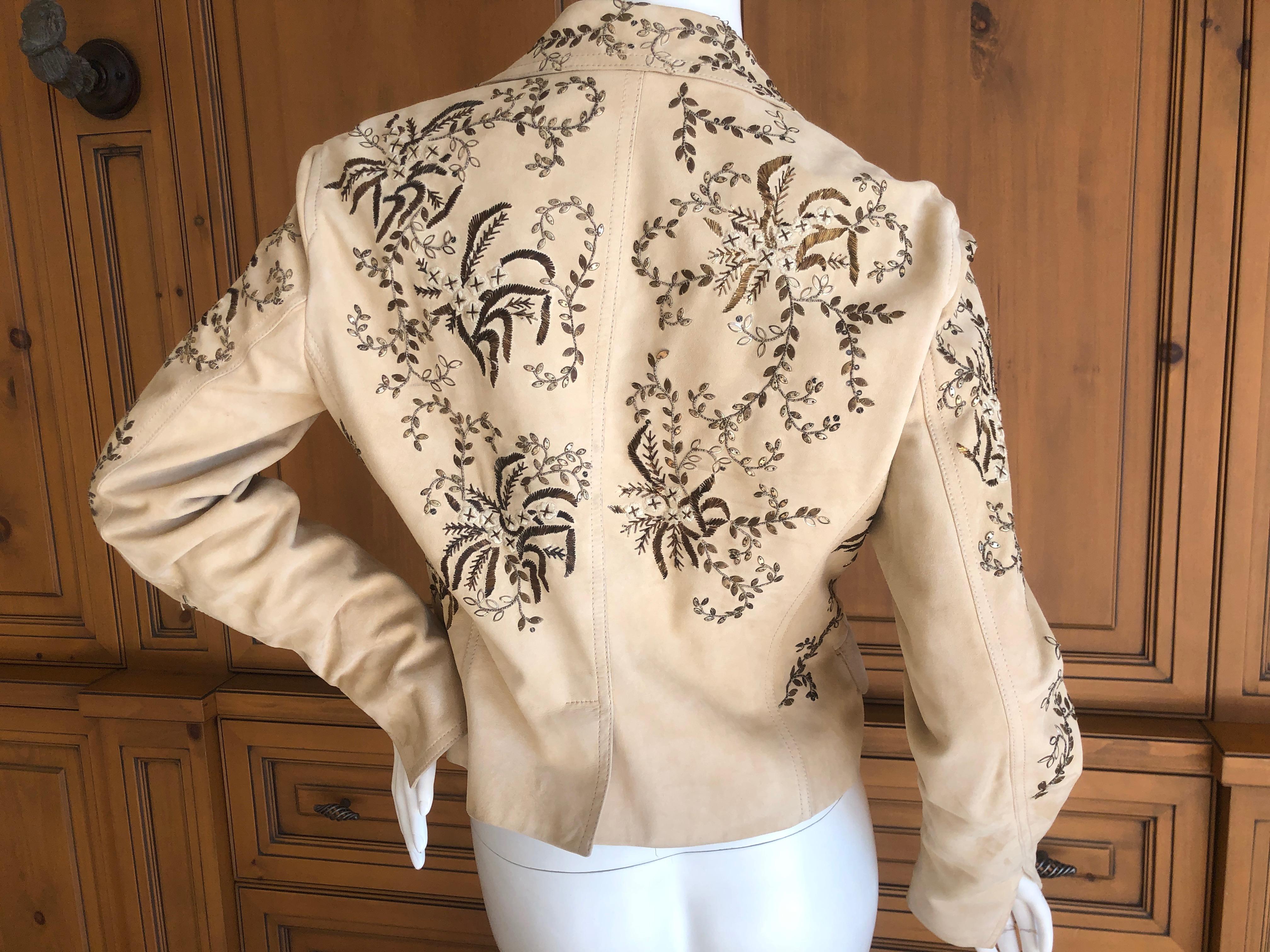 John Galliano Vintage Buff Suede Jacket with Metalwork Embroidery Details im Angebot 1