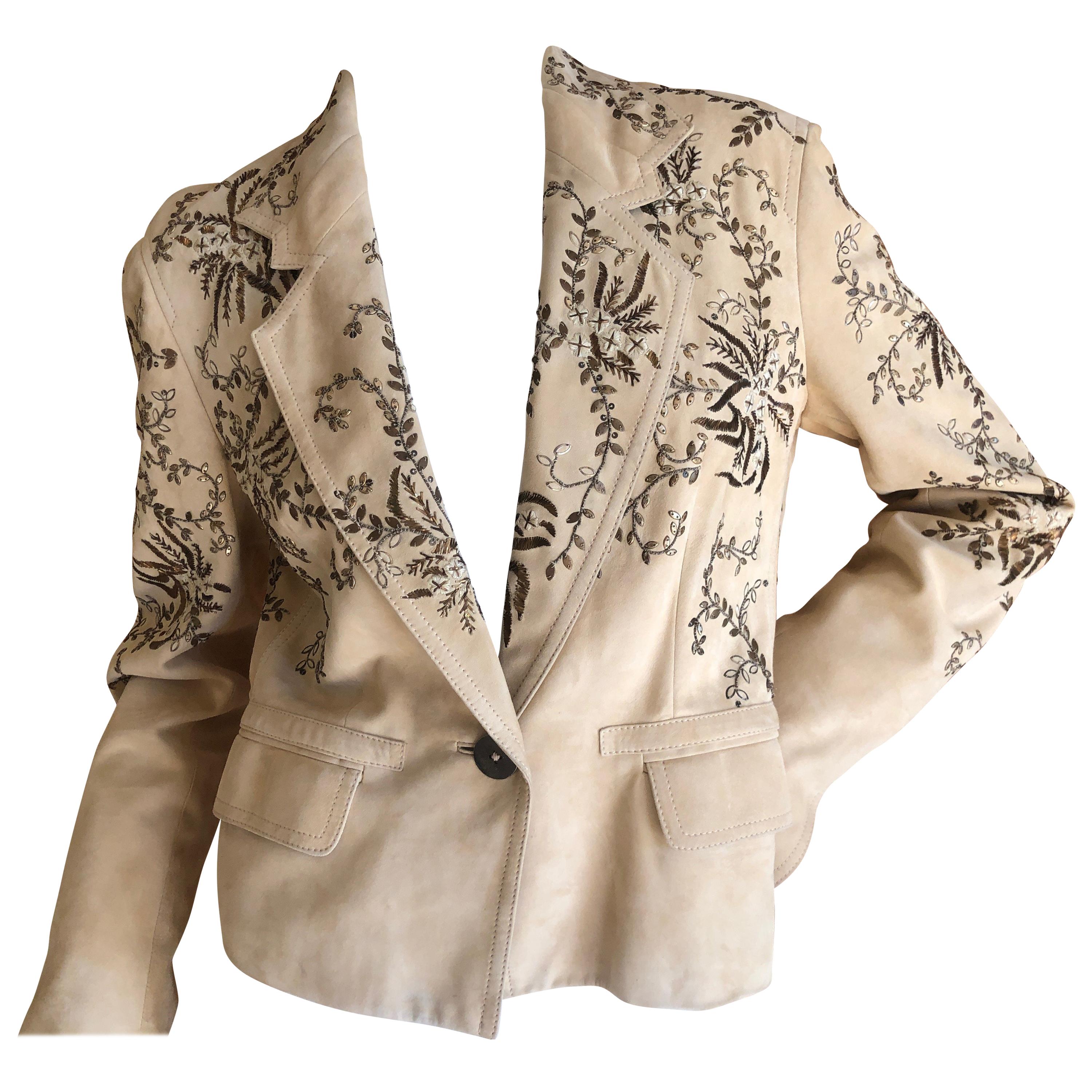 John Galliano Vintage Buff Suede Jacket with Metalwork Embroidery Details im Angebot