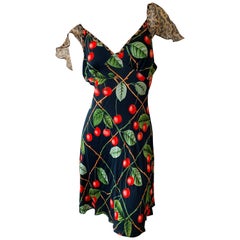 John Galliano Retro Cherry Print Dress with Leopard Print Details