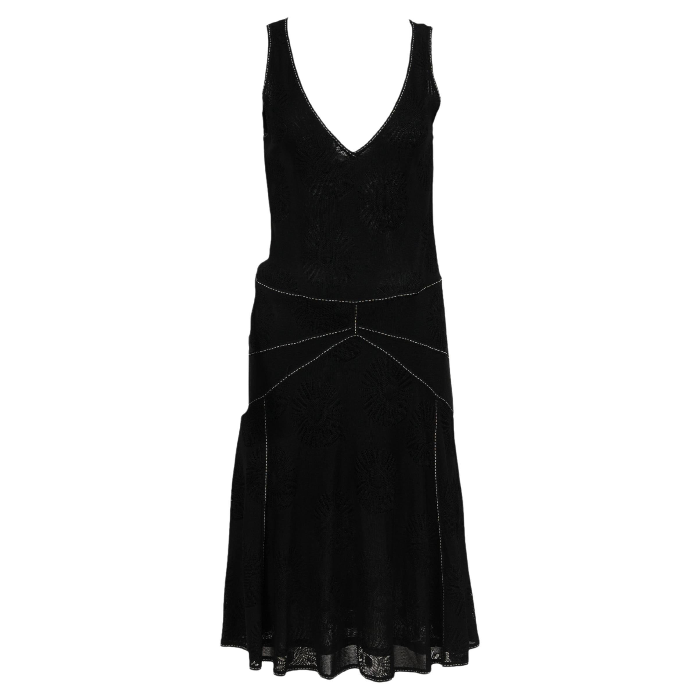 John Galliano Vintage Contrast Stitching Knee Length Dress Medium Black Viscose For Sale