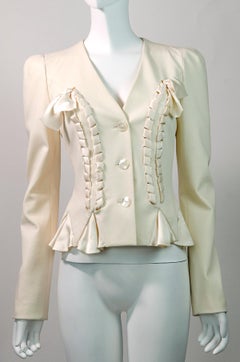 John Galliano Vintage Cream Silk Blazer With Lace-up Bow Detail