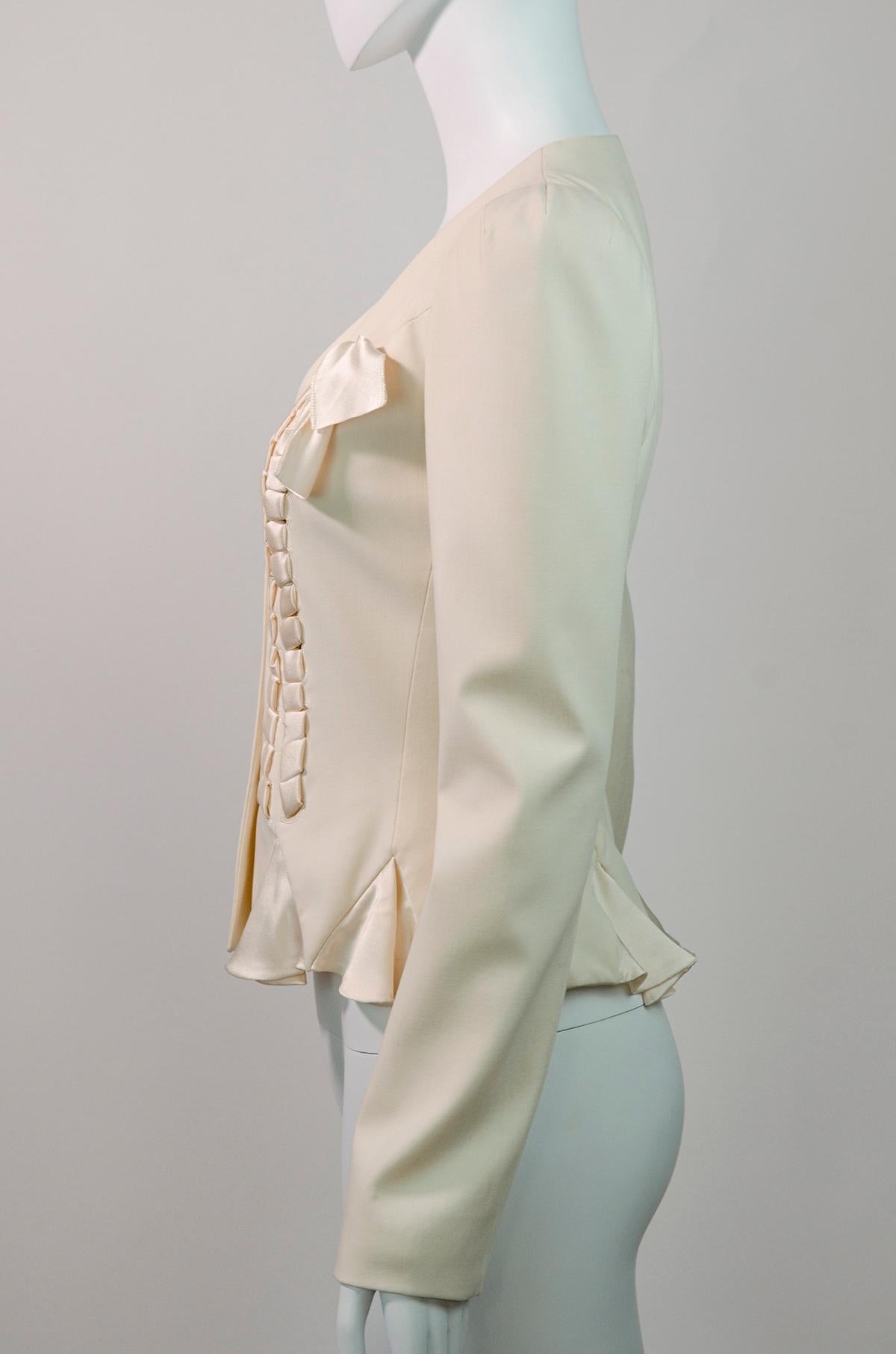 John Galliano Vintage Cream Silk Blazer With Lace-up Bow Detail In Good Condition In Berlin, BE