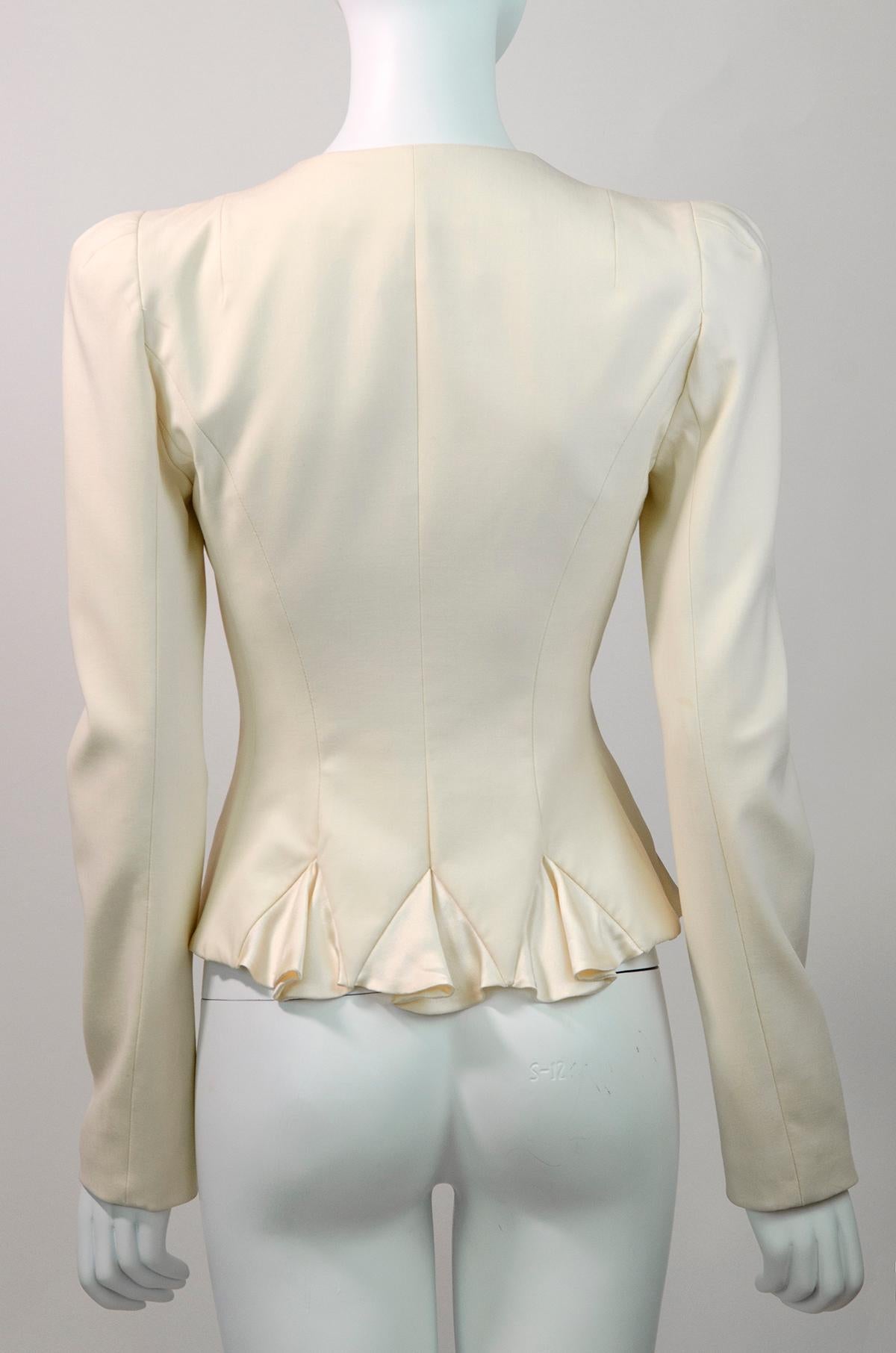 Women's John Galliano Vintage Cream Silk Blazer With Lace-up Bow Detail