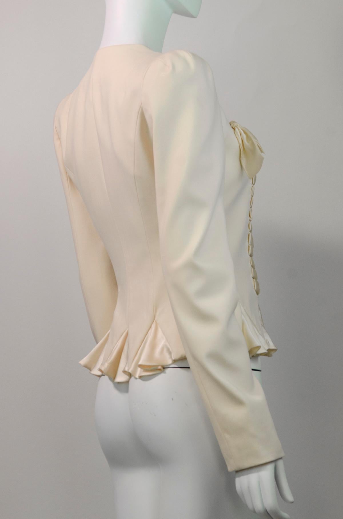 John Galliano Vintage Cream Silk Blazer With Lace-up Bow Detail 1