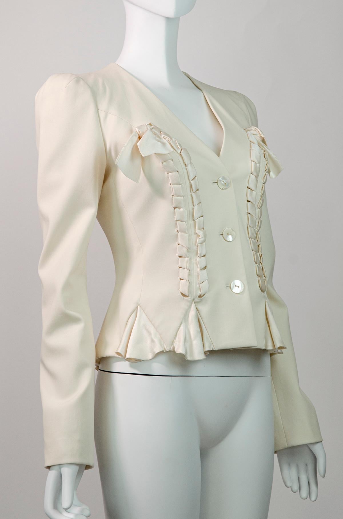 John Galliano Vintage Cream Silk Blazer With Lace-up Bow Detail 2