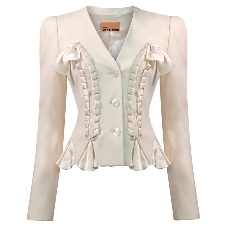 John Galliano Vintage Cream Silk Blazer With Lace-up Bow Detail at 1stDibs