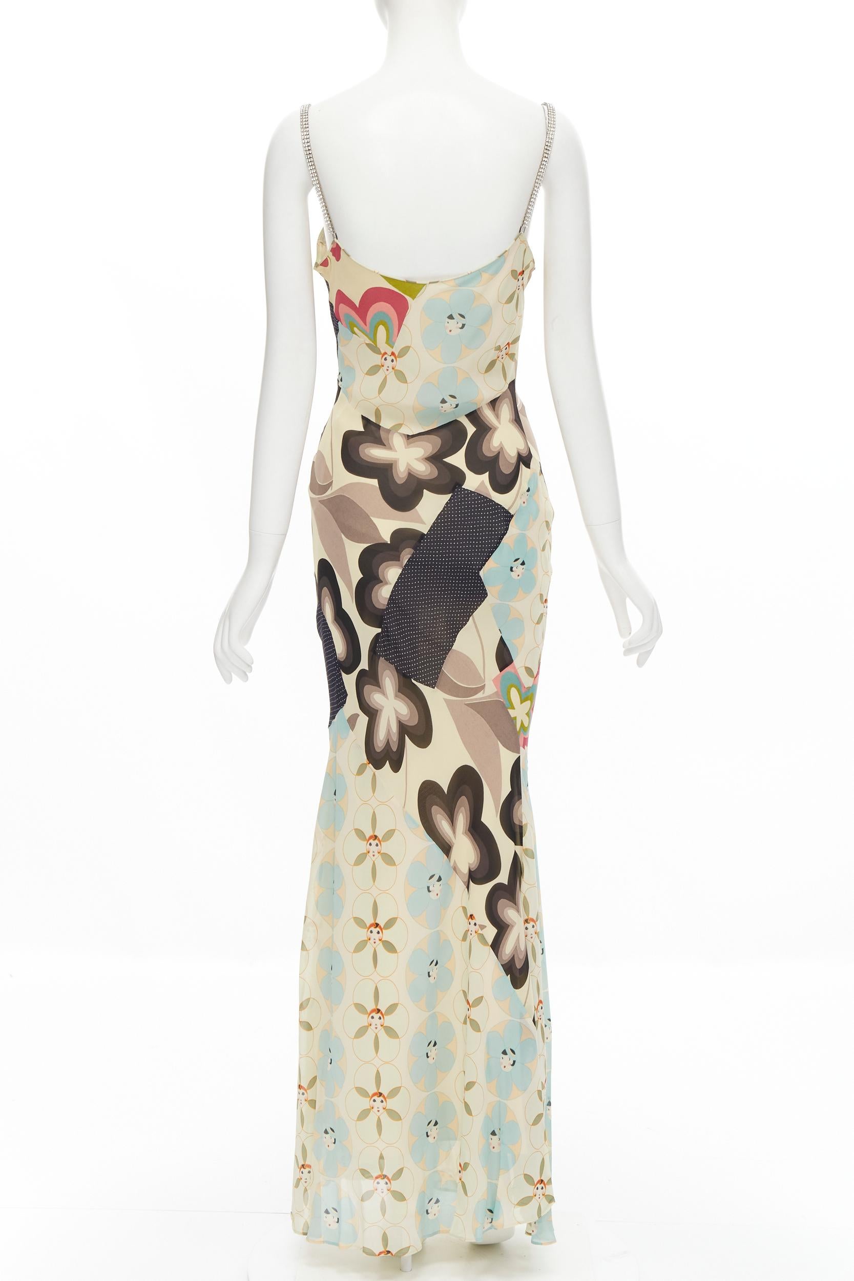 JOHN GALLIANO Vintage crystal strap floral print evening gown dress FR42 L In Excellent Condition In Hong Kong, NT