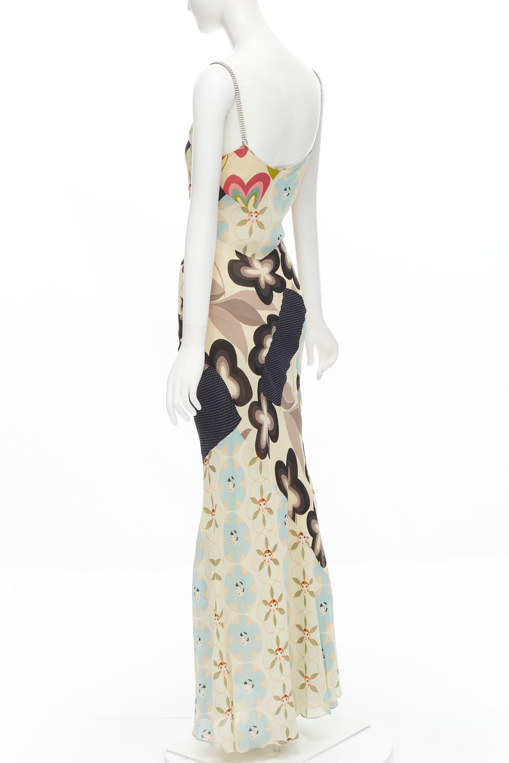 Women's JOHN GALLIANO Vintage crystal strap floral print evening gown dress FR42 L