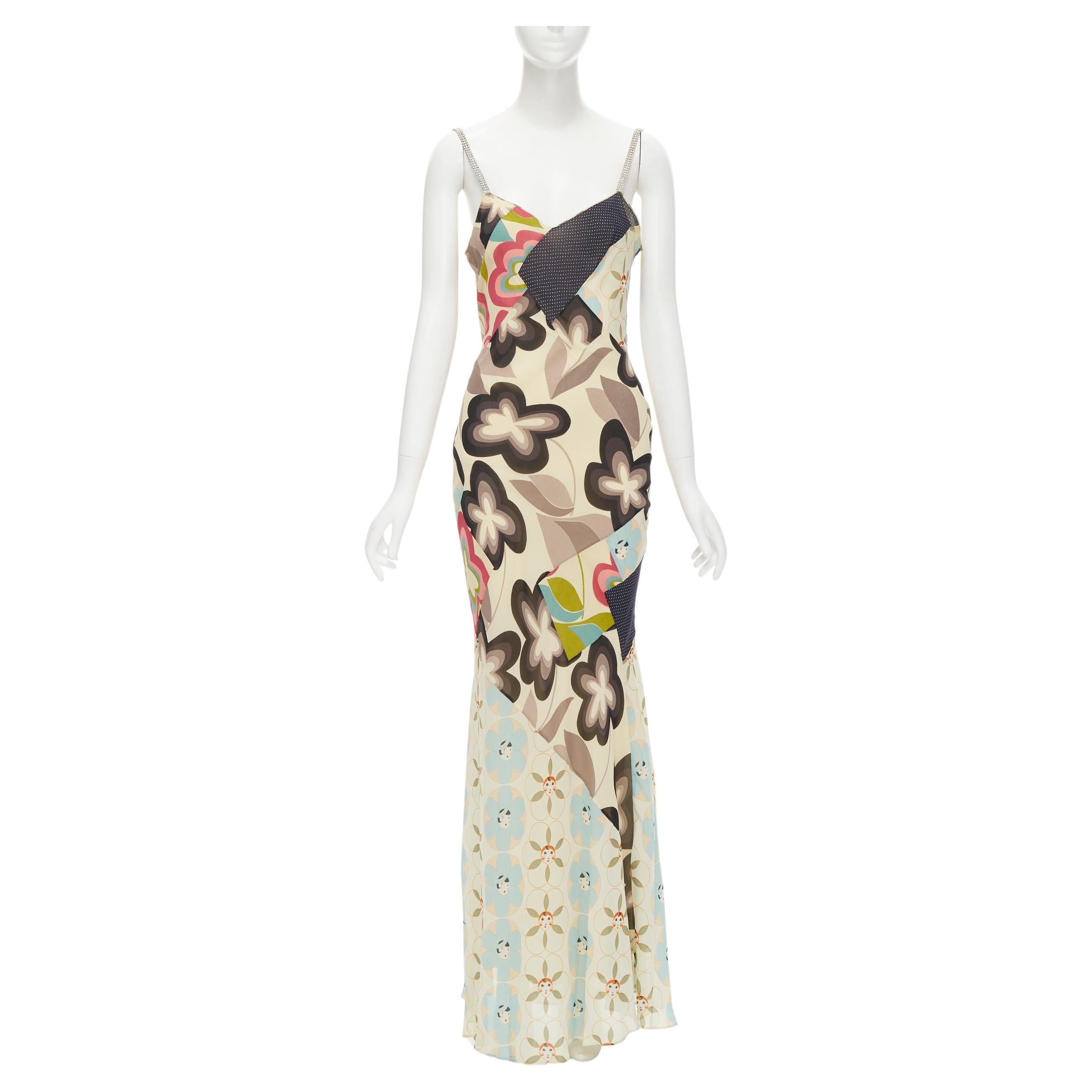 JOHN GALLIANO Vintage crystal strap floral print evening gown dress FR42 L