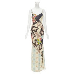 JOHN GALLIANO Vintage crystal strap floral print evening gown dress FR42 L
