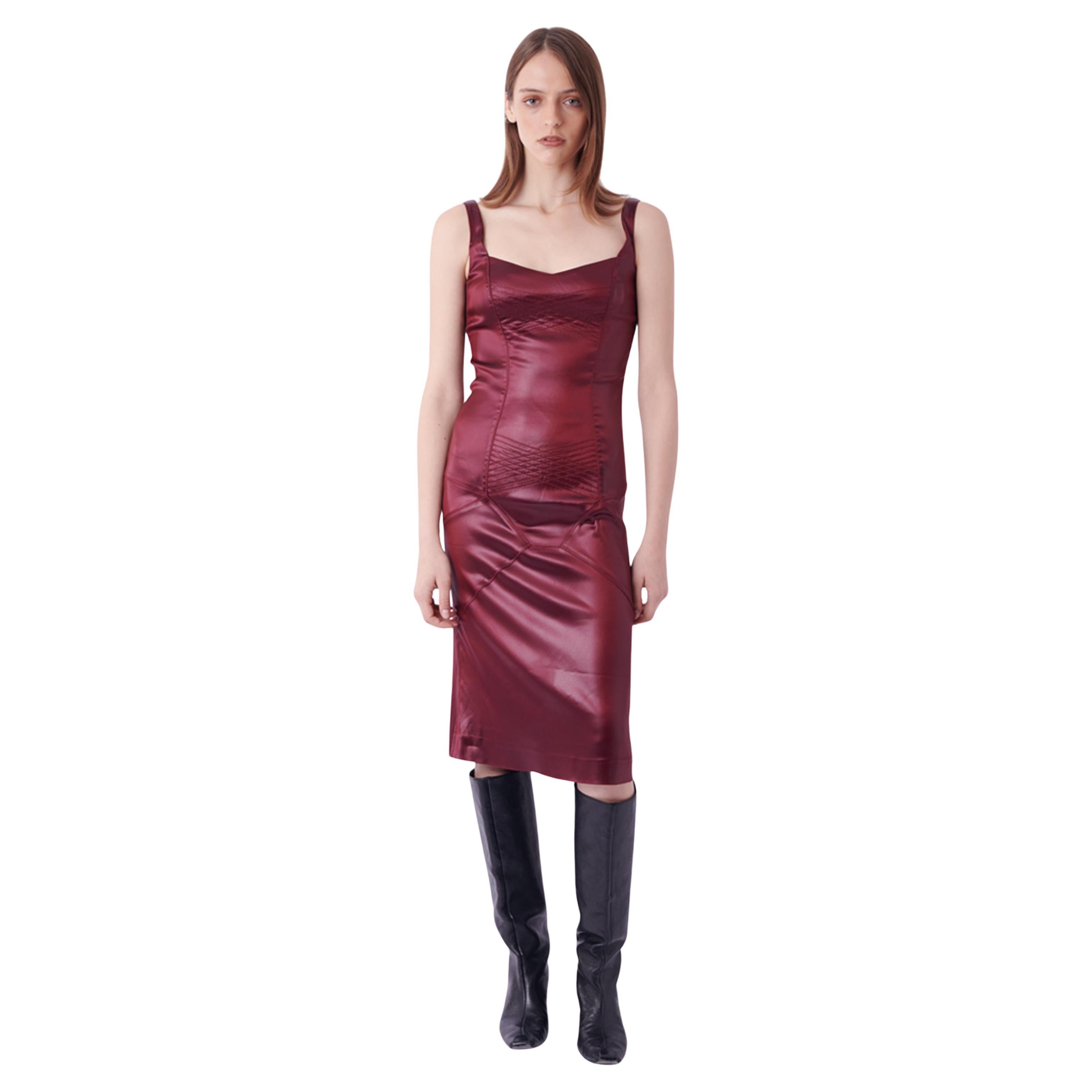 John Galliano Vintage F/W 2000 Satin Burgundy Dress For Sale