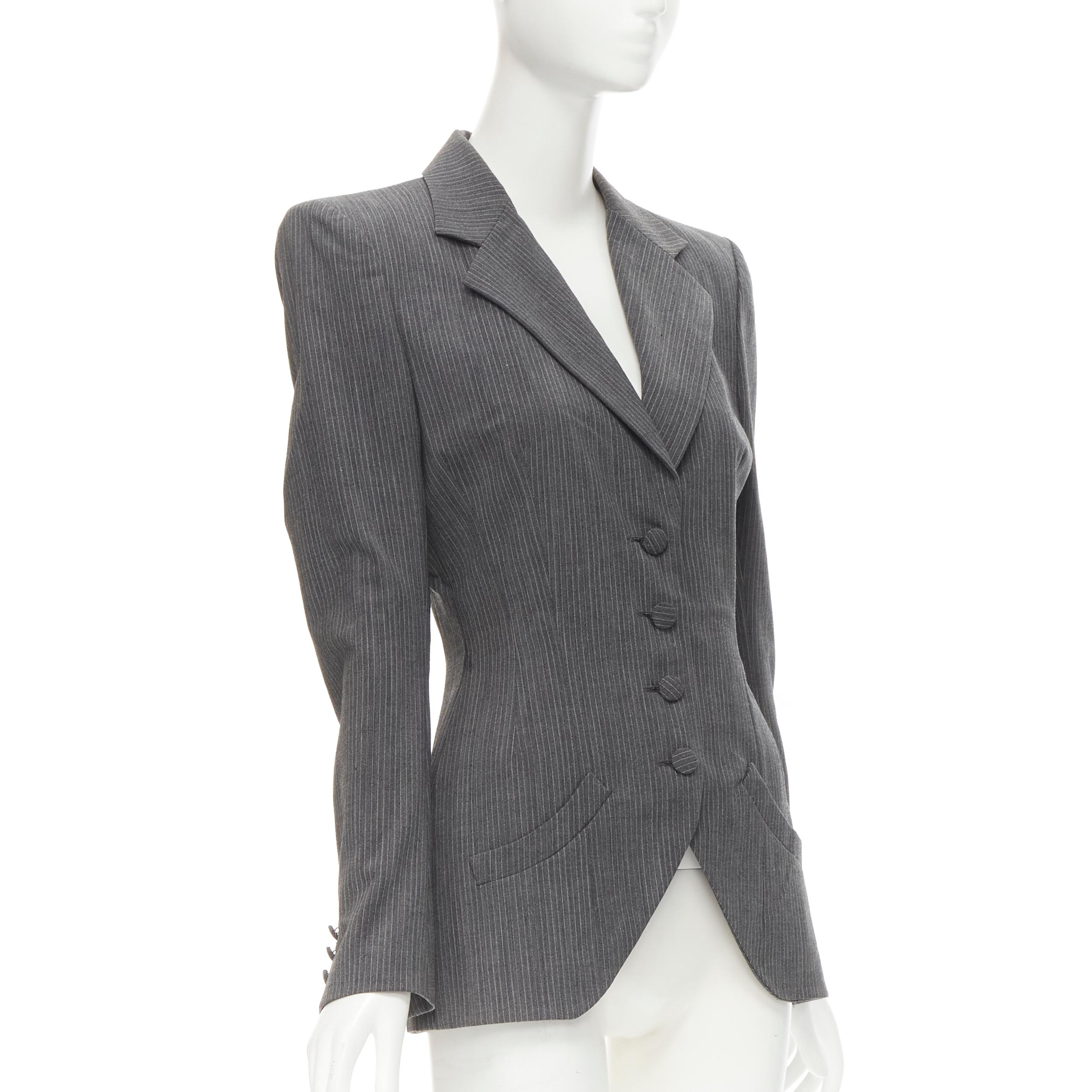 Gray JOHN GALLIANO Vintage grey pinstriped wool blend fitted waist blazer FR38 M For Sale