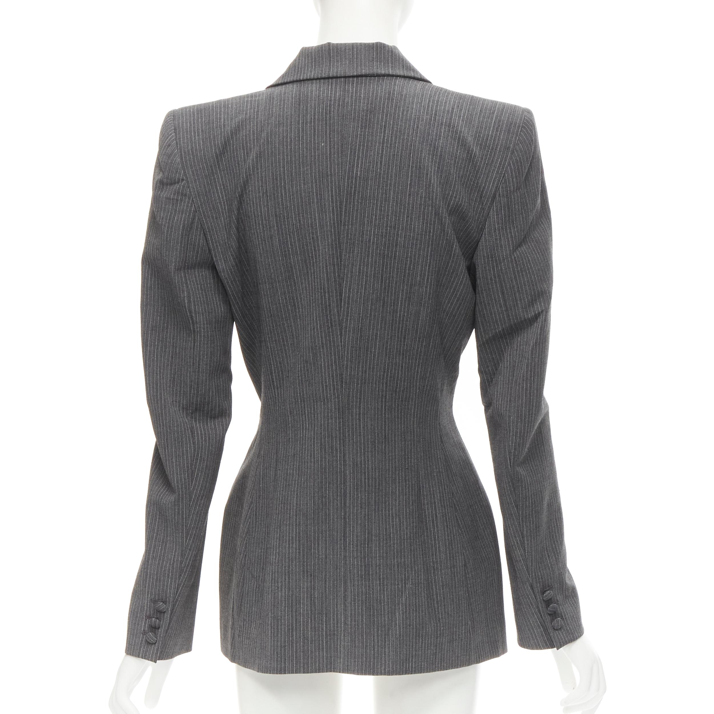 Women's JOHN GALLIANO Vintage grey pinstriped wool blend fitted waist blazer FR38 M For Sale