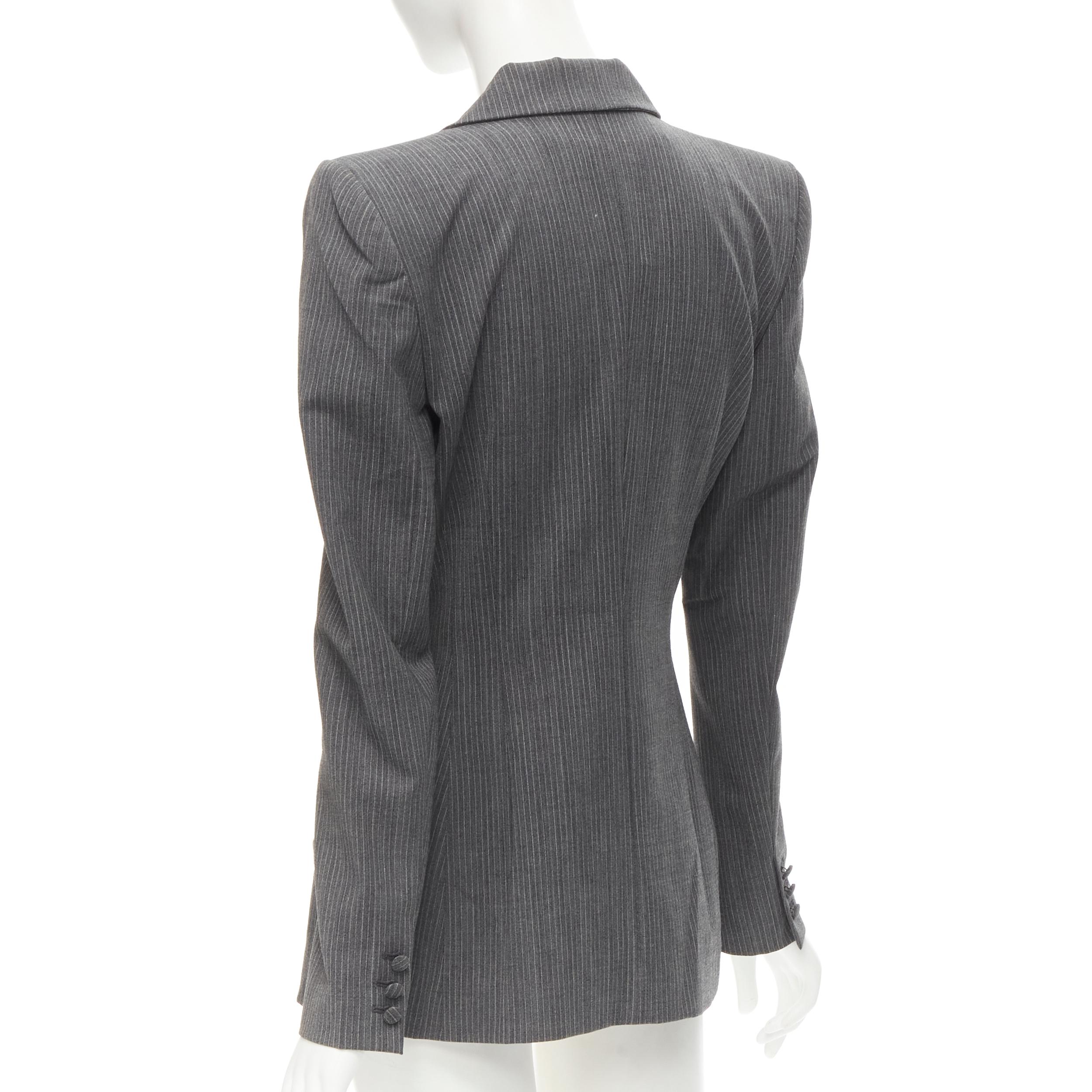 JOHN GALLIANO Vintage grey pinstriped wool blend fitted waist blazer FR38 M For Sale 1