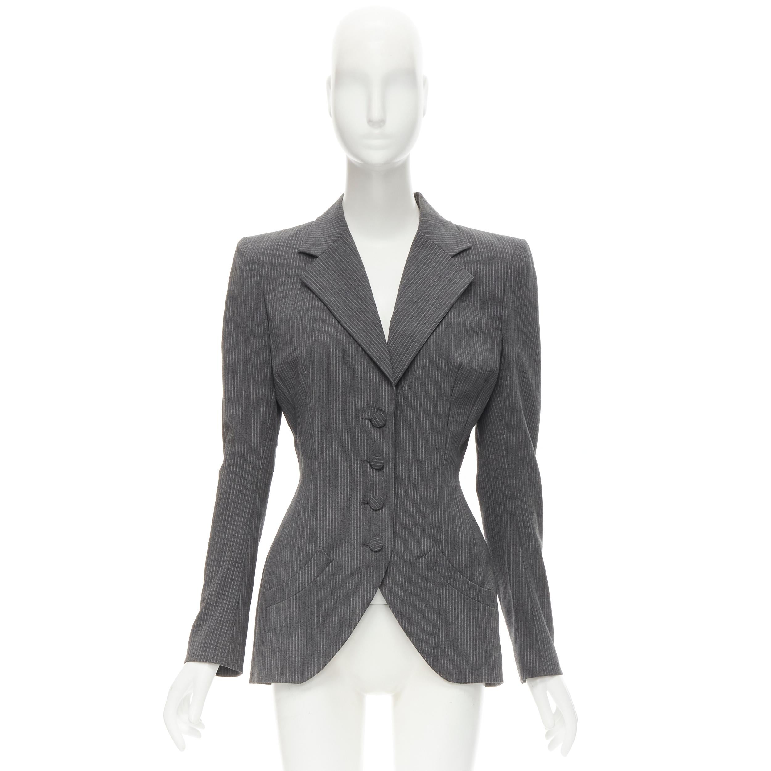 JOHN GALLIANO Vintage grey pinstriped wool blend fitted waist blazer FR38 M For Sale 4
