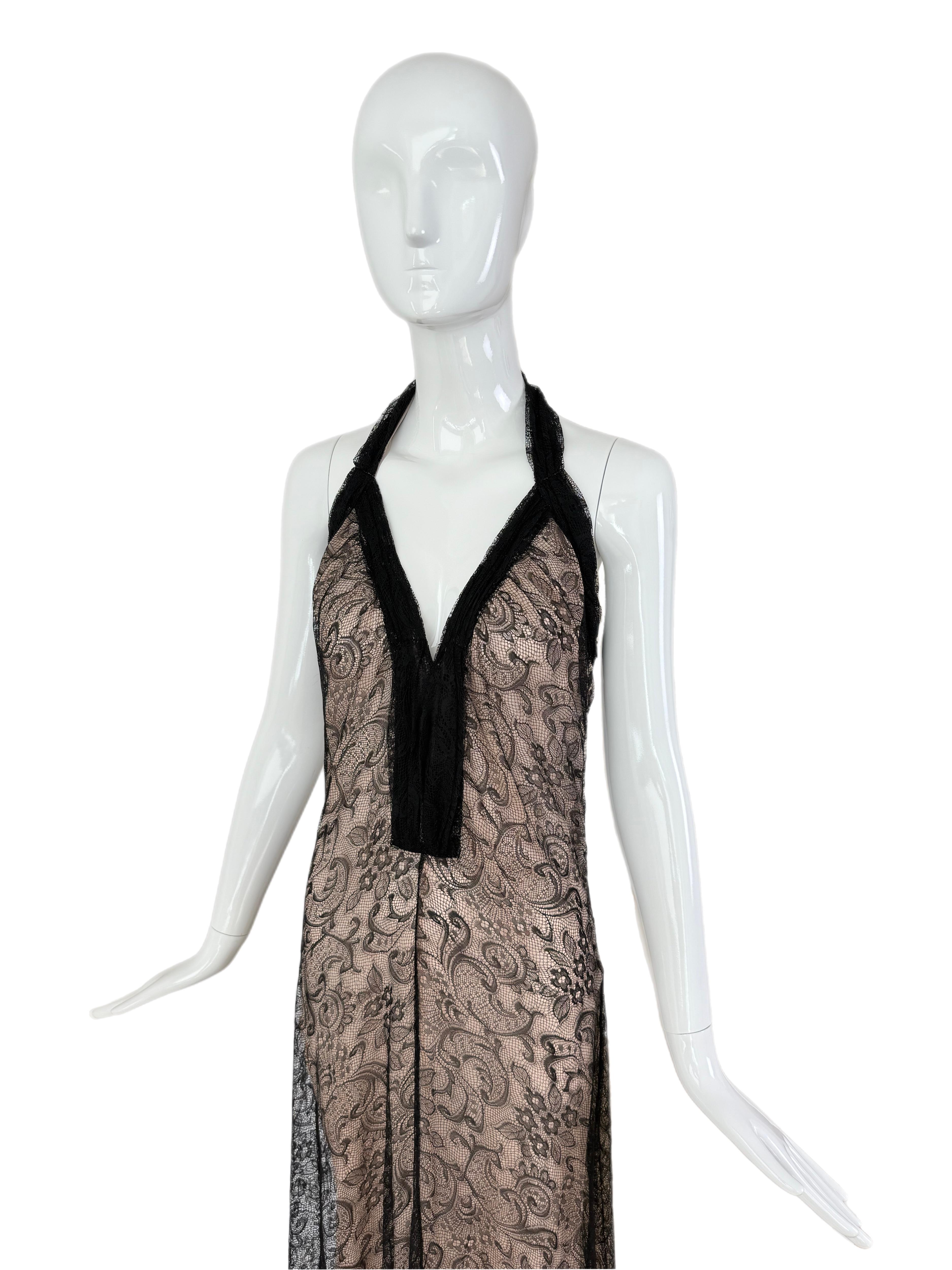 JOHN GALLIANO Vintage Halter Schwarz Spitze Abendkleid Maxikleid im Zustand „Hervorragend“ im Angebot in Leonardo, NJ