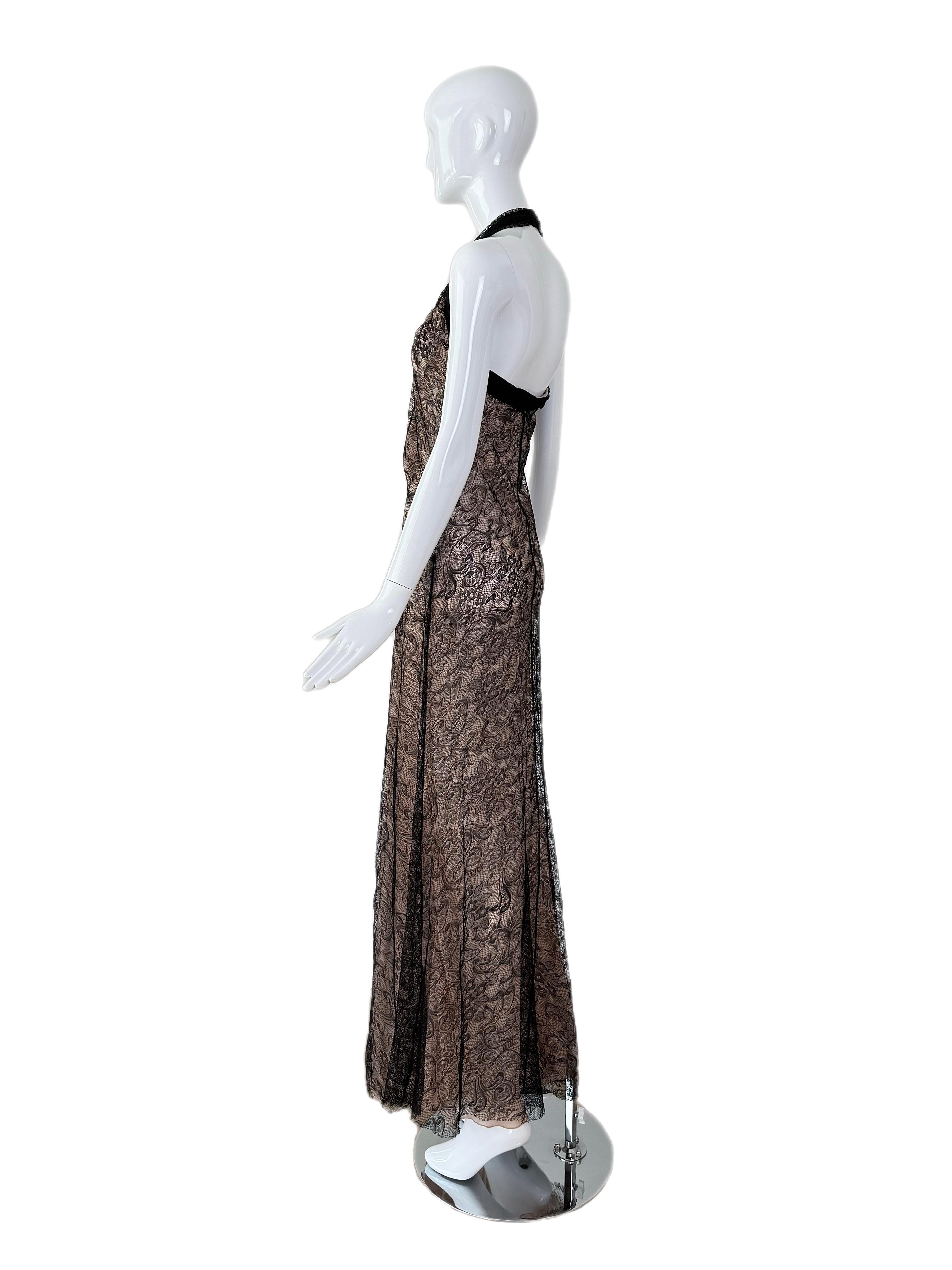 JOHN GALLIANO Vintage Halter Schwarz Spitze Abendkleid Maxikleid im Angebot 3
