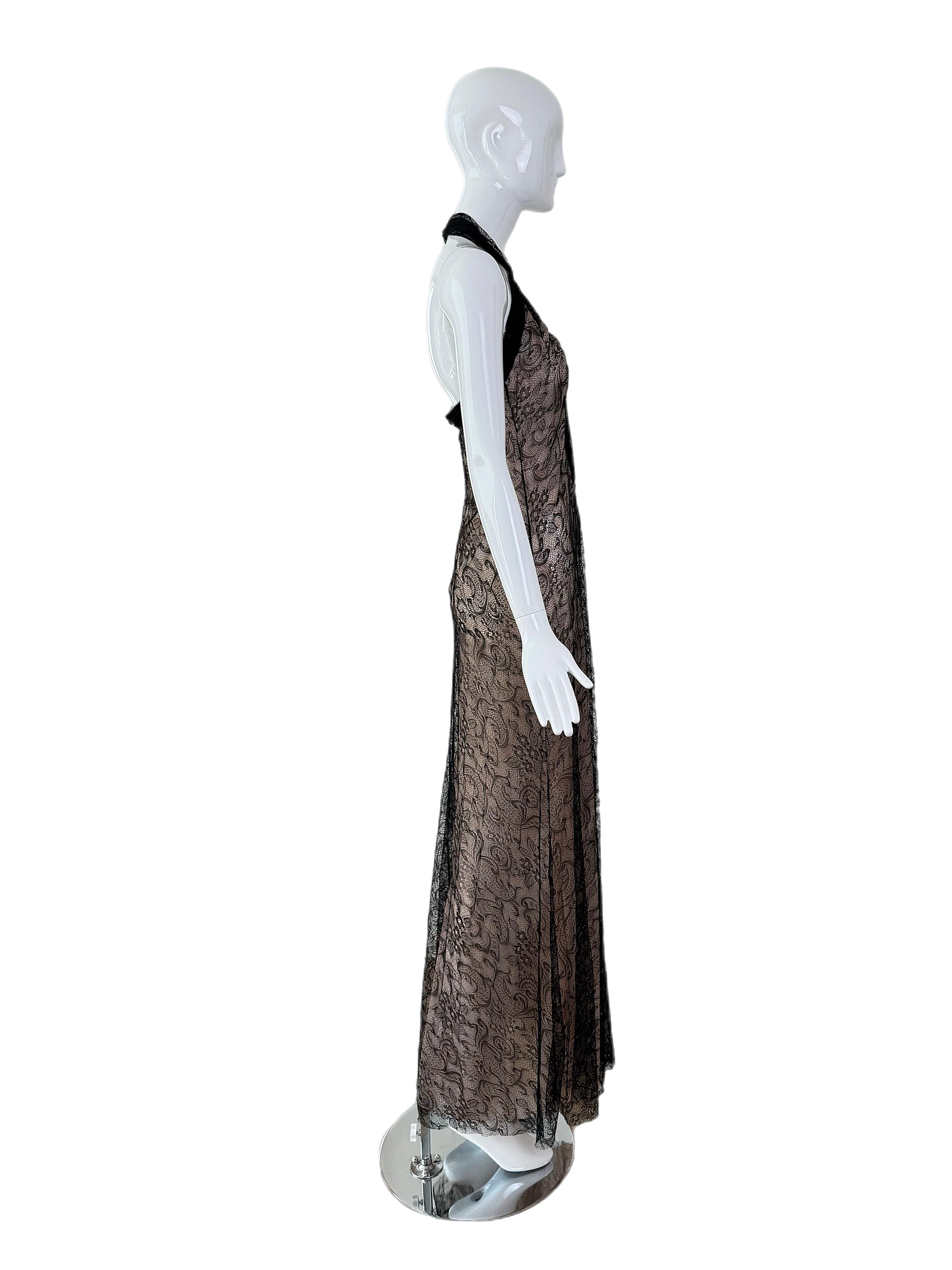 JOHN GALLIANO Vintage Halter Schwarz Spitze Abendkleid Maxikleid im Angebot 4